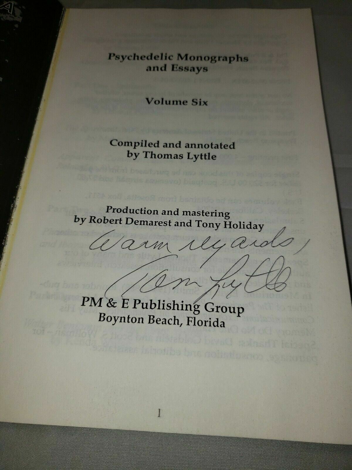 Psychedelic Monographs & Essays Signed by Author Thomas Lyttle vol 6