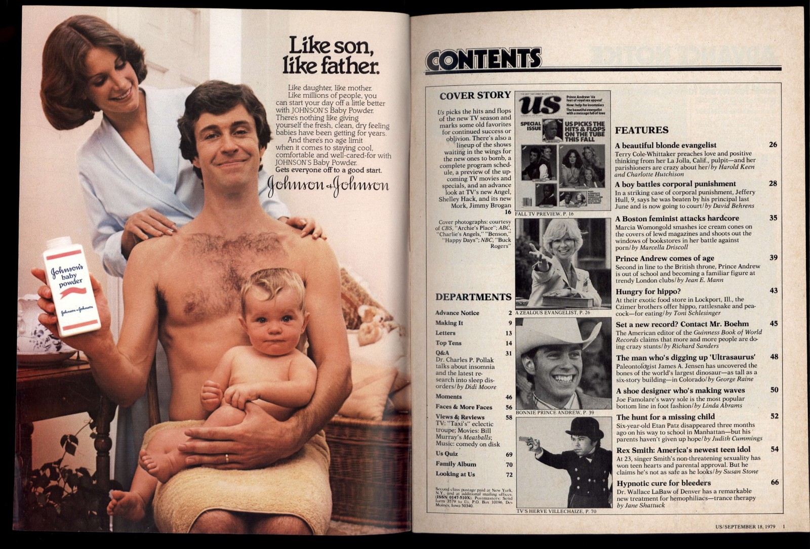 US magazine September 18, 1979 * TV shows for the fall ENTERTAINMENT NEWS