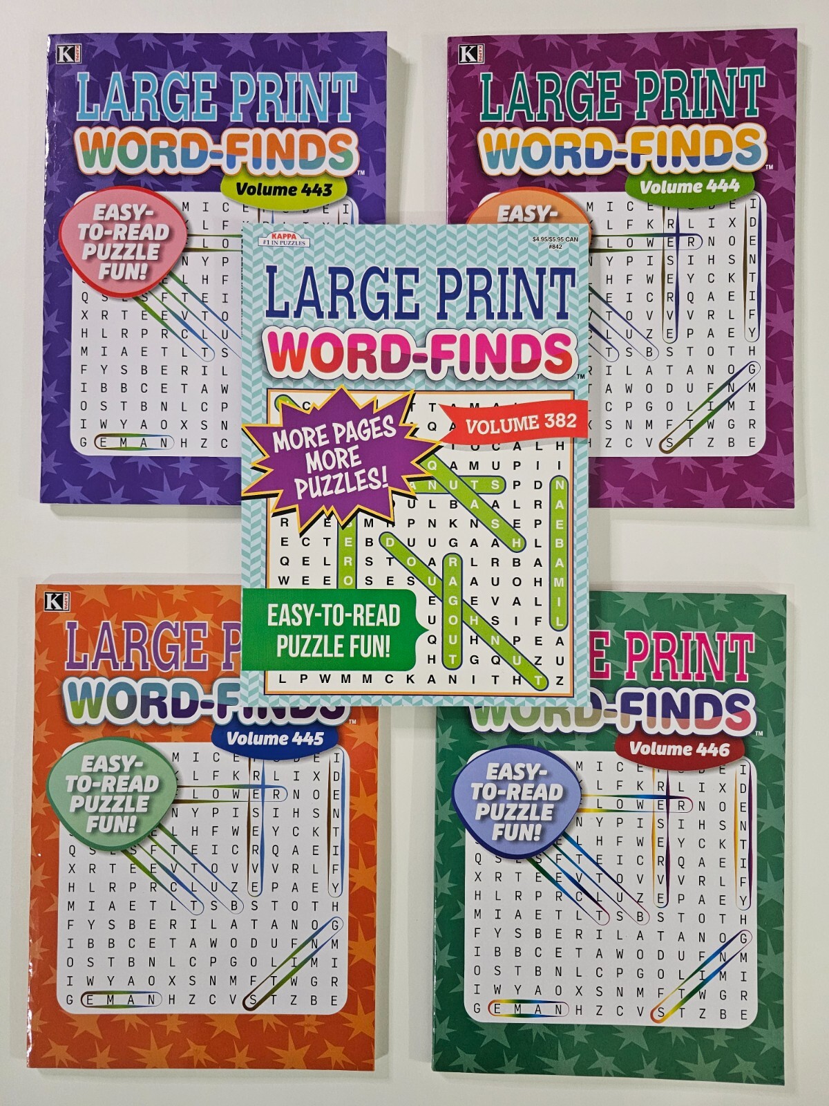 5 Large Print Word-Finds Puzzle Books Kappa Games Vol #382,443-446 ~ Search,Hunt