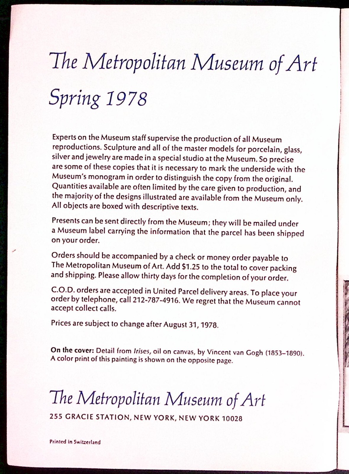 1978 THE METROPOLITAN MUSEUM OF ART SPRING CATALOG 47 PAGES EXC Z7498