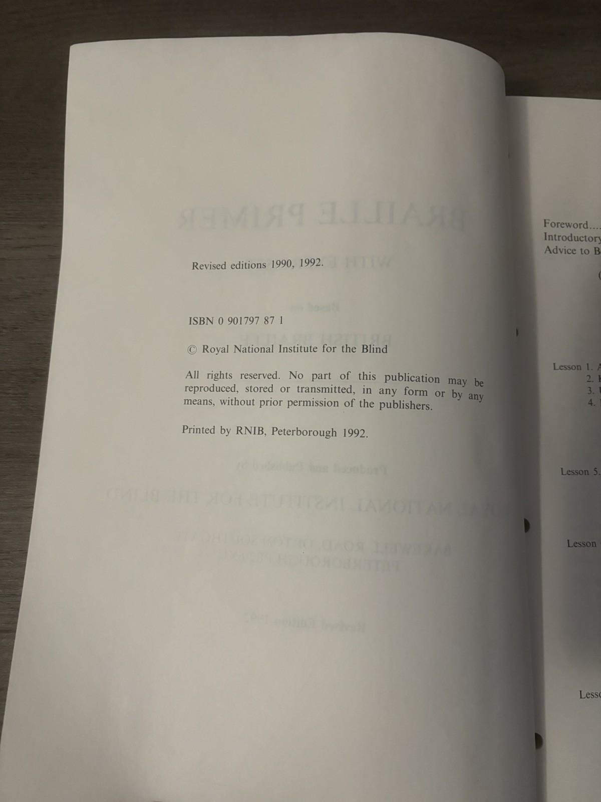 BRAILLE PRIMER WITH EXERCISES EDITION 1992 RARE RNBIB