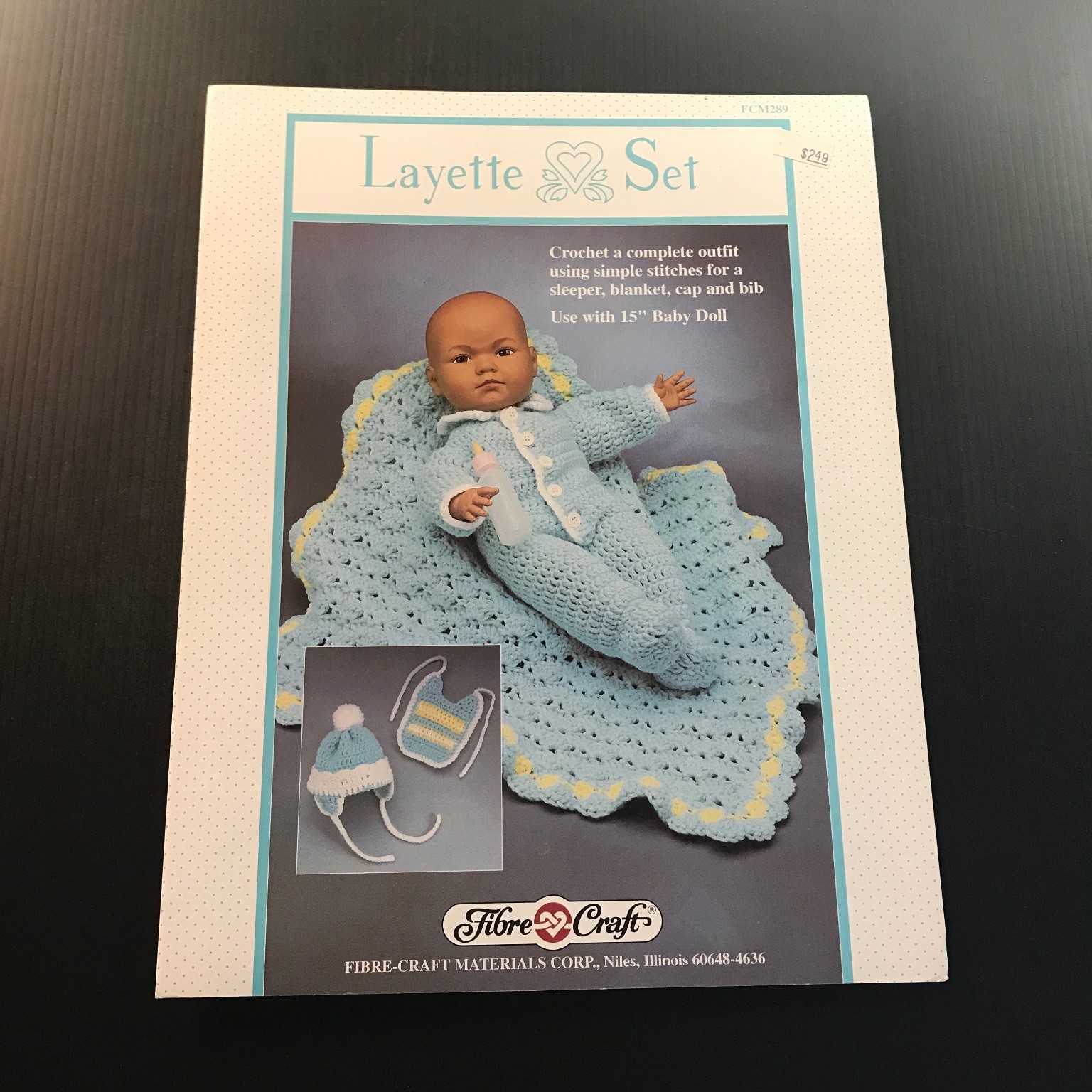 Layette Set Fibre-Craft Crochet Pattern Booklet Baby Doll Outfit FCM289 1980