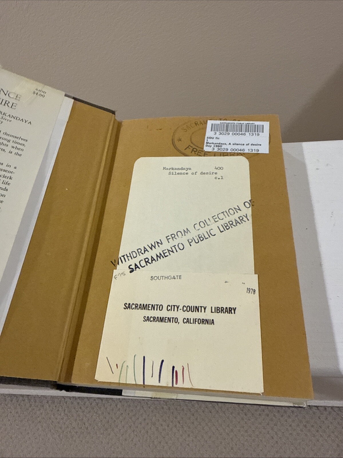 A Silence of Desire, Hardcover, 1960 Kamala Markandaya w/dust jacket Ex Library