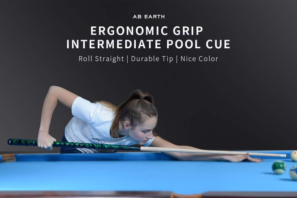 58″ Pool Cue/Pool Stick Ergonomic Design Hardwood Canadian Maple 20oz, Green