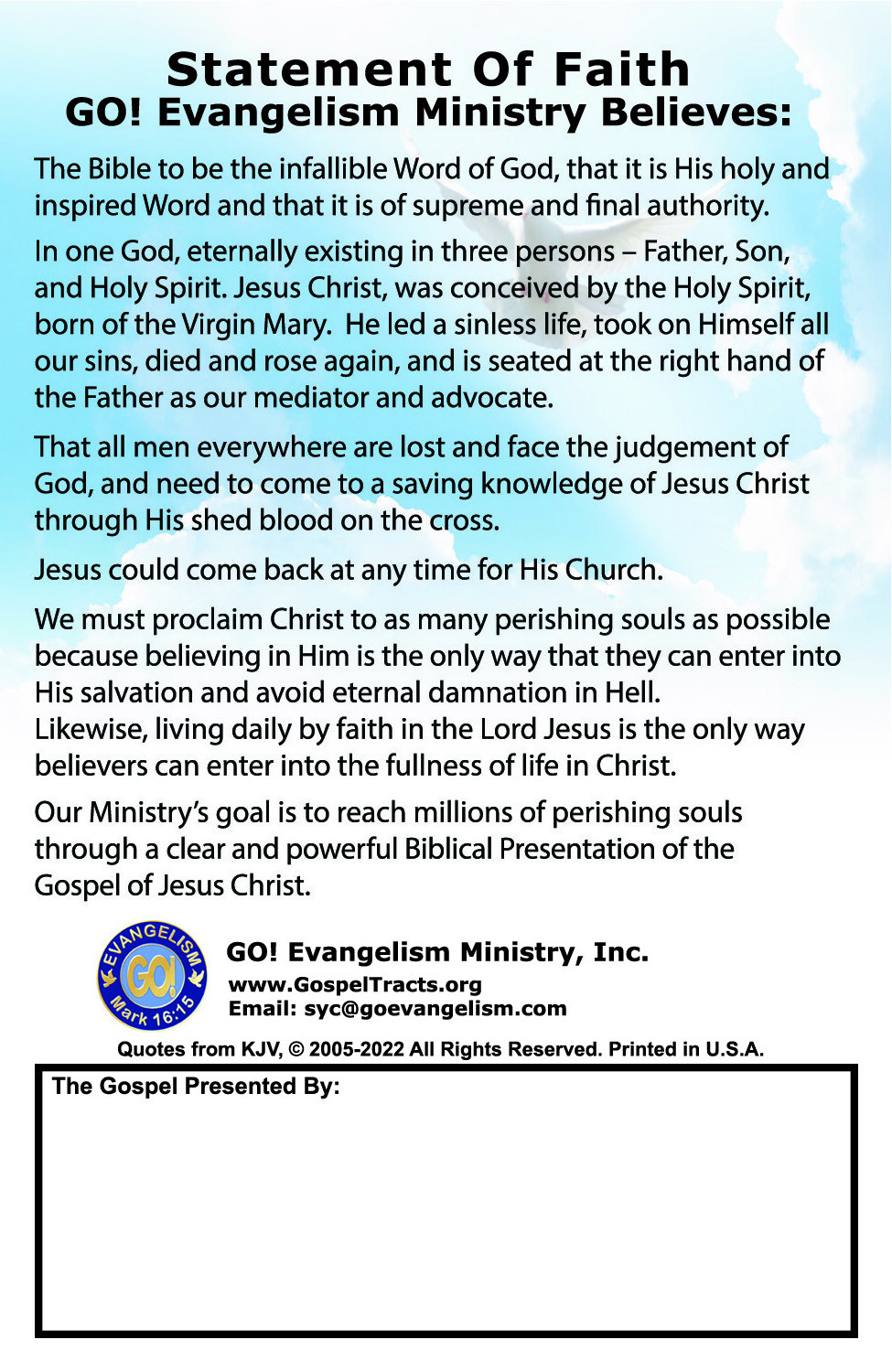 BIBLE, Gospel Tracts: THE RAPTURE, PK of 32 Units, 16 Pages Each.