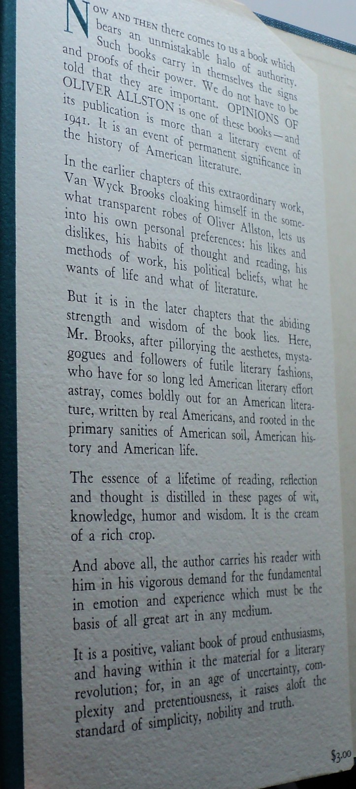 Opinions of Oliver Allston by Van Wyck Brooks – First edition – 1941