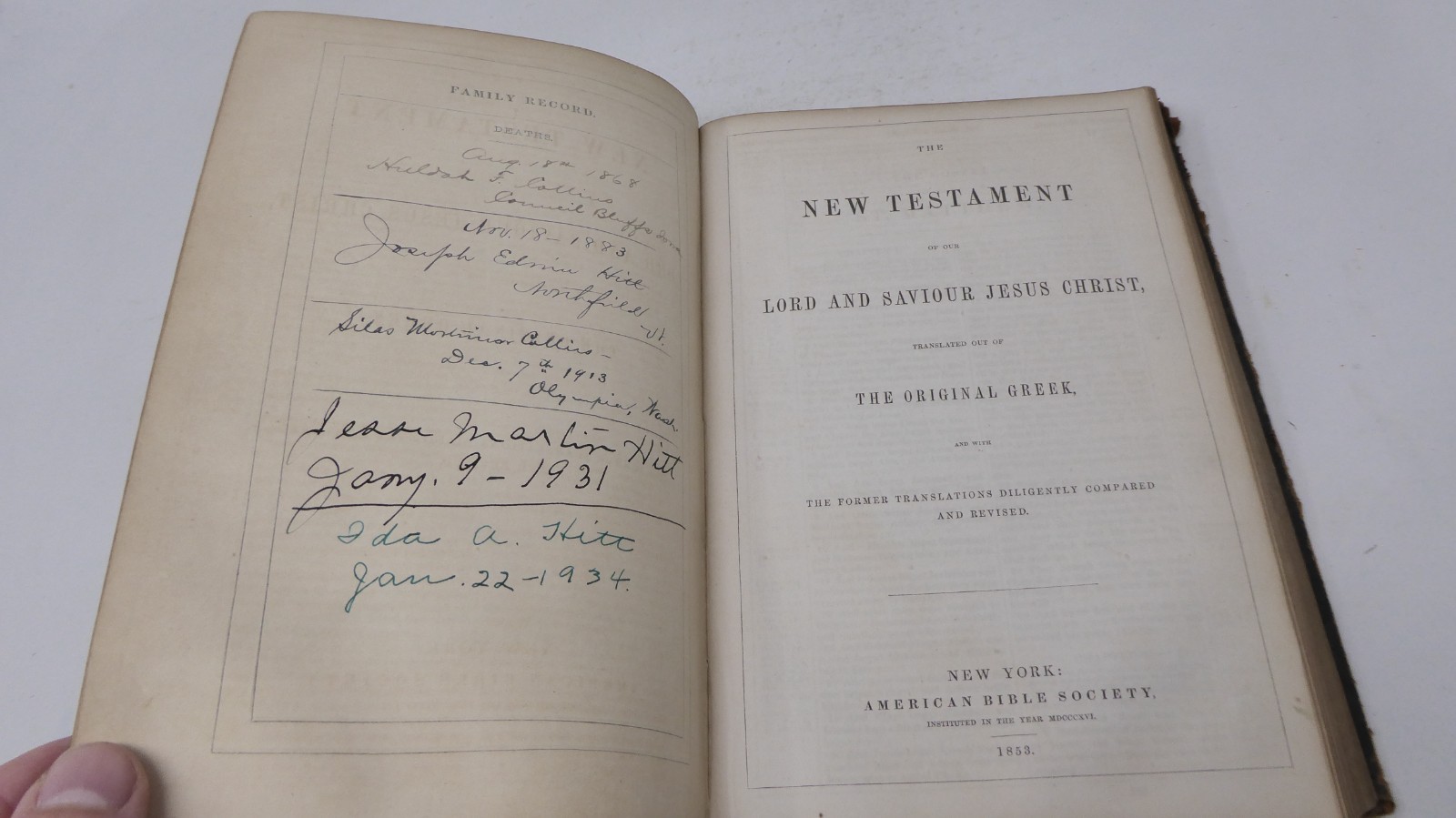 1853 American Bible Society Holy Bible Old and New Testaments Original Tongues