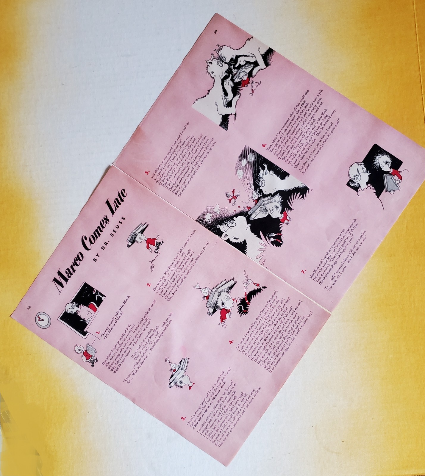 MARCO COMES LATE- 4TH LOST DR. SEUSS STORY. ORIGINAL REDBOOK PAGES SEPT. 1950.