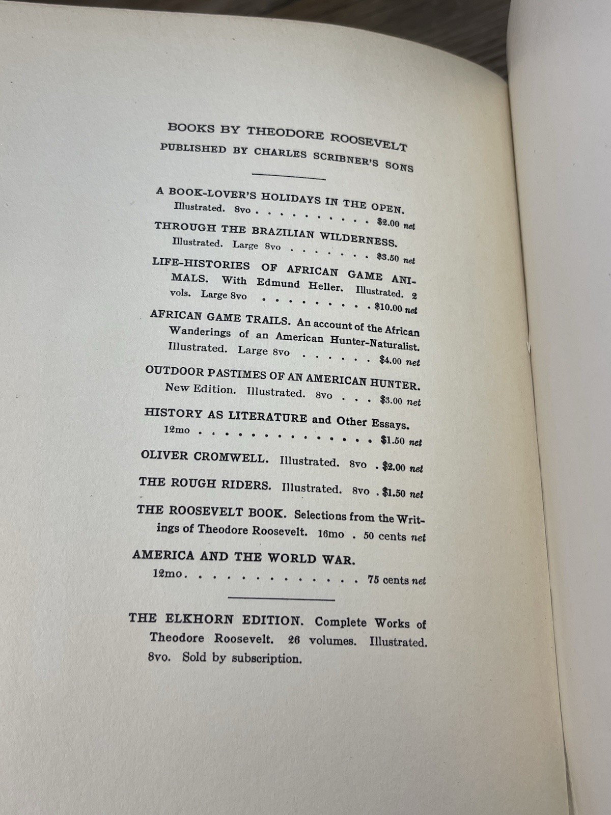 A Book Lovers Holidays in the Open – Ex-Lib Theodore Roosevelt HC Scribners 1916