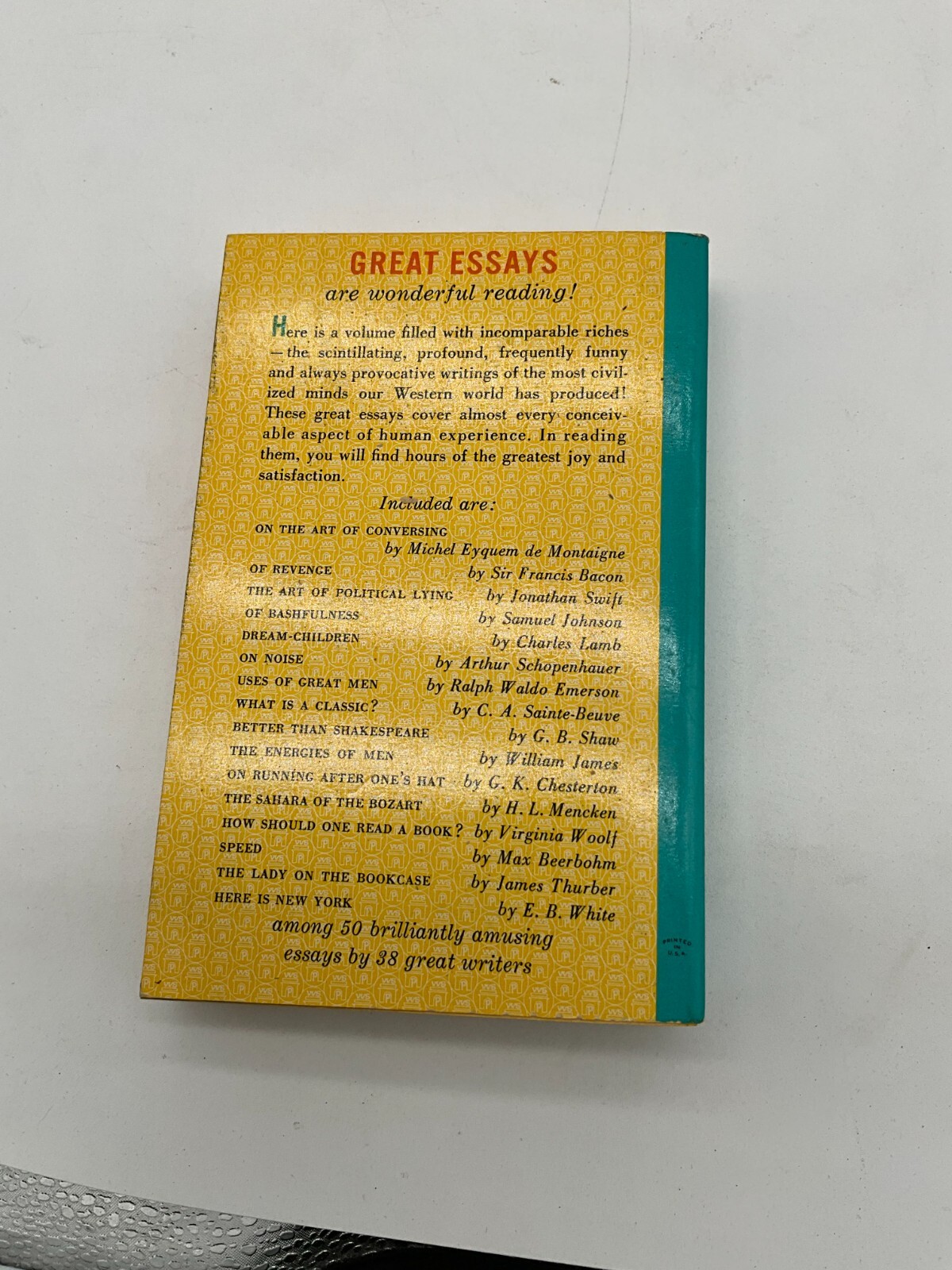 Great Essays by Houston Peterson 1954 Paperback Washington Square Press BH