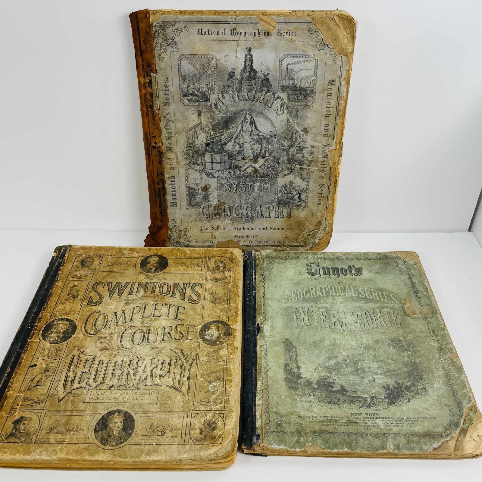 3 Antique Geography Textbooks Guyot 1869 McNally 1875 Swinton 1878 Old Maps