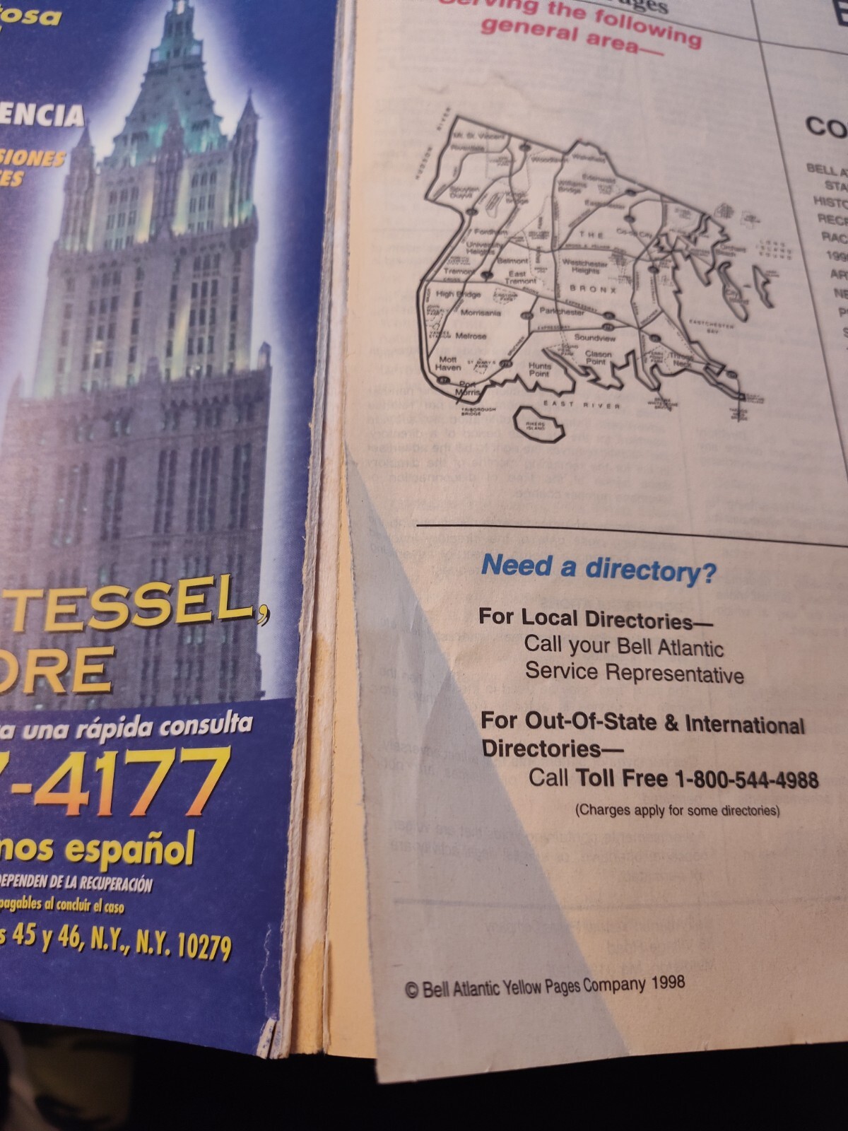 Bell Atlantic Yellow Pages NY Bronx English-Spanish Area Code 719