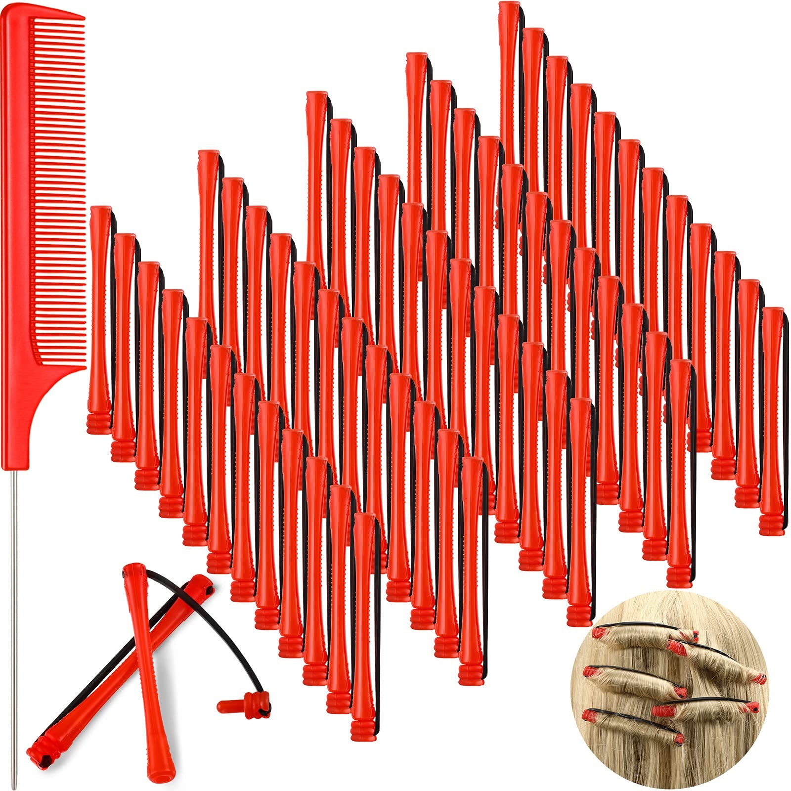 WILLBOND 60 Pcs Perm Rods for Short Long Hair Plastic Cold Wave 0.2 Inch, Red