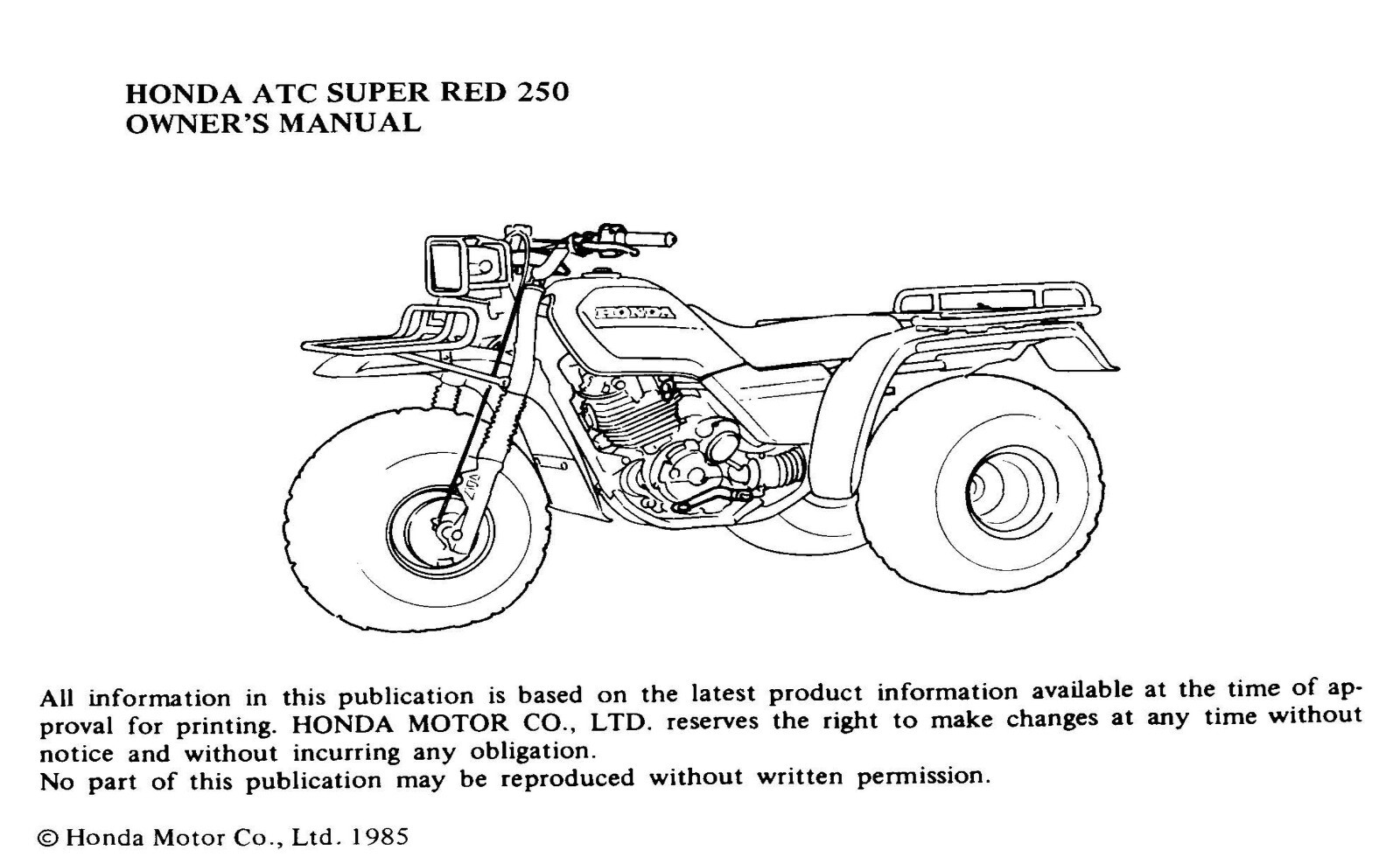 1985 Honda ATC Super Red 250 Owner’s Manual 69 Pages
