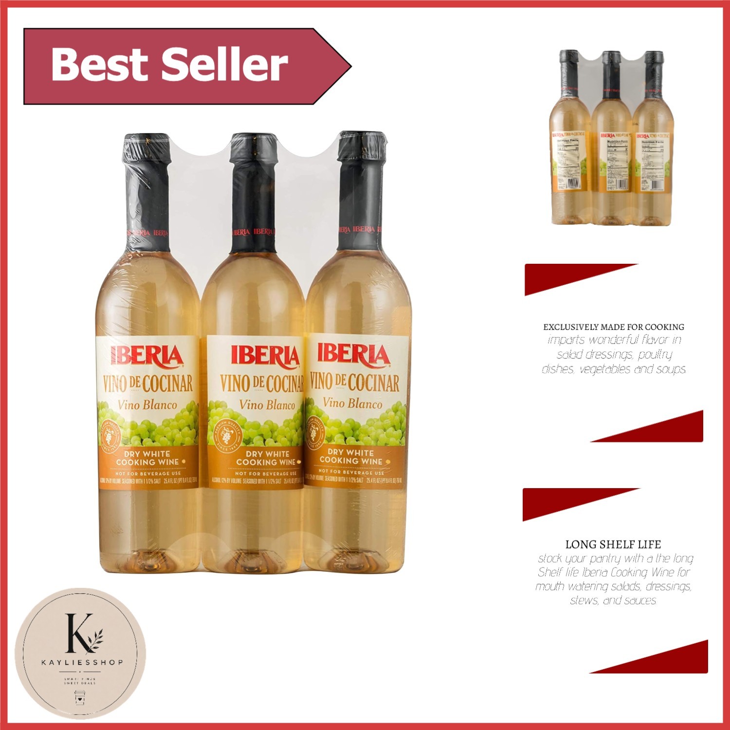 Dry White Cooking Wine, 25.4 oz Bottles (Set of 3) – Perfect for Recipes