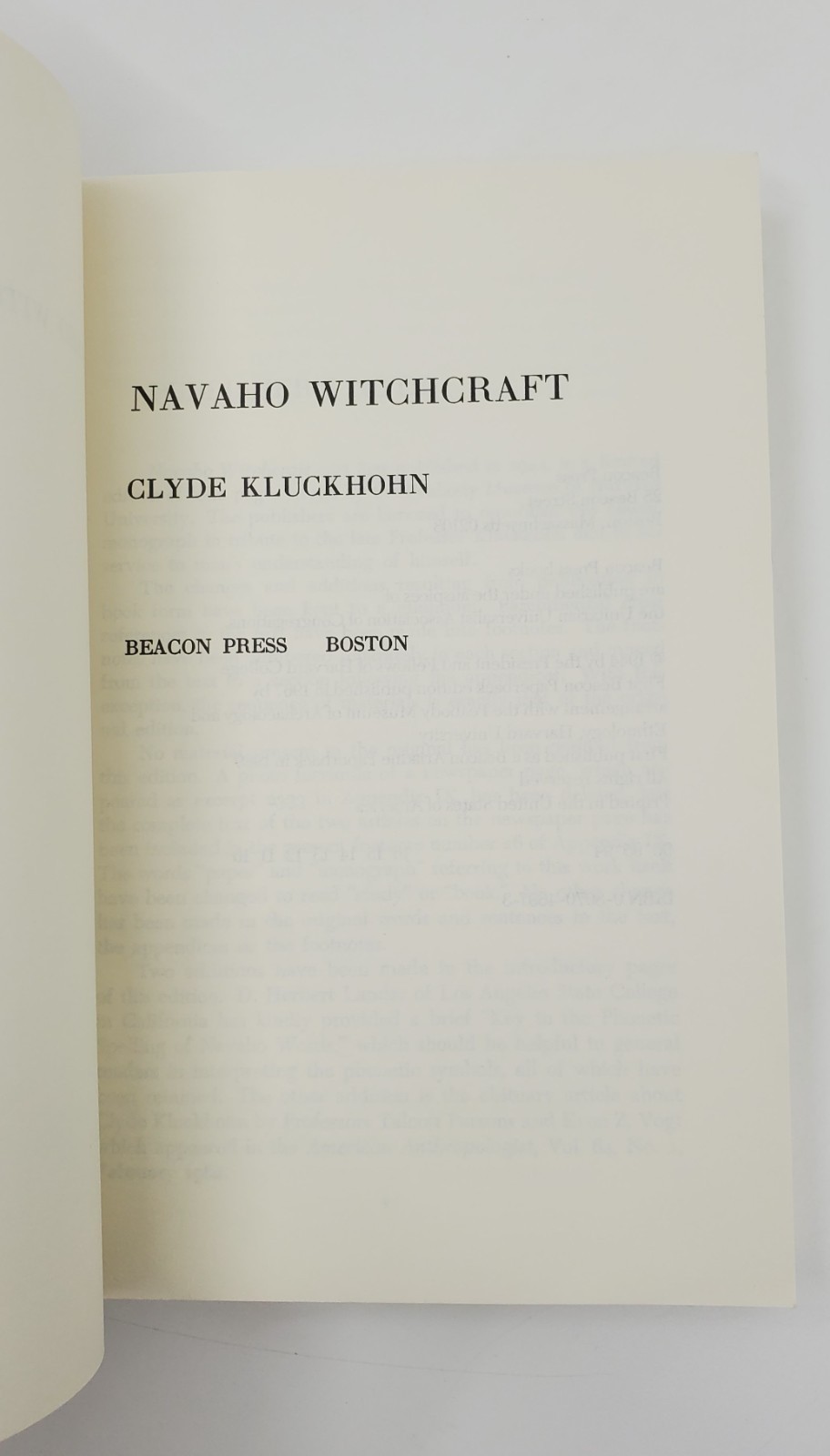 Navaho Witchcraft by Clyde Kluckhohn 1989 Beacon Edition Paperback