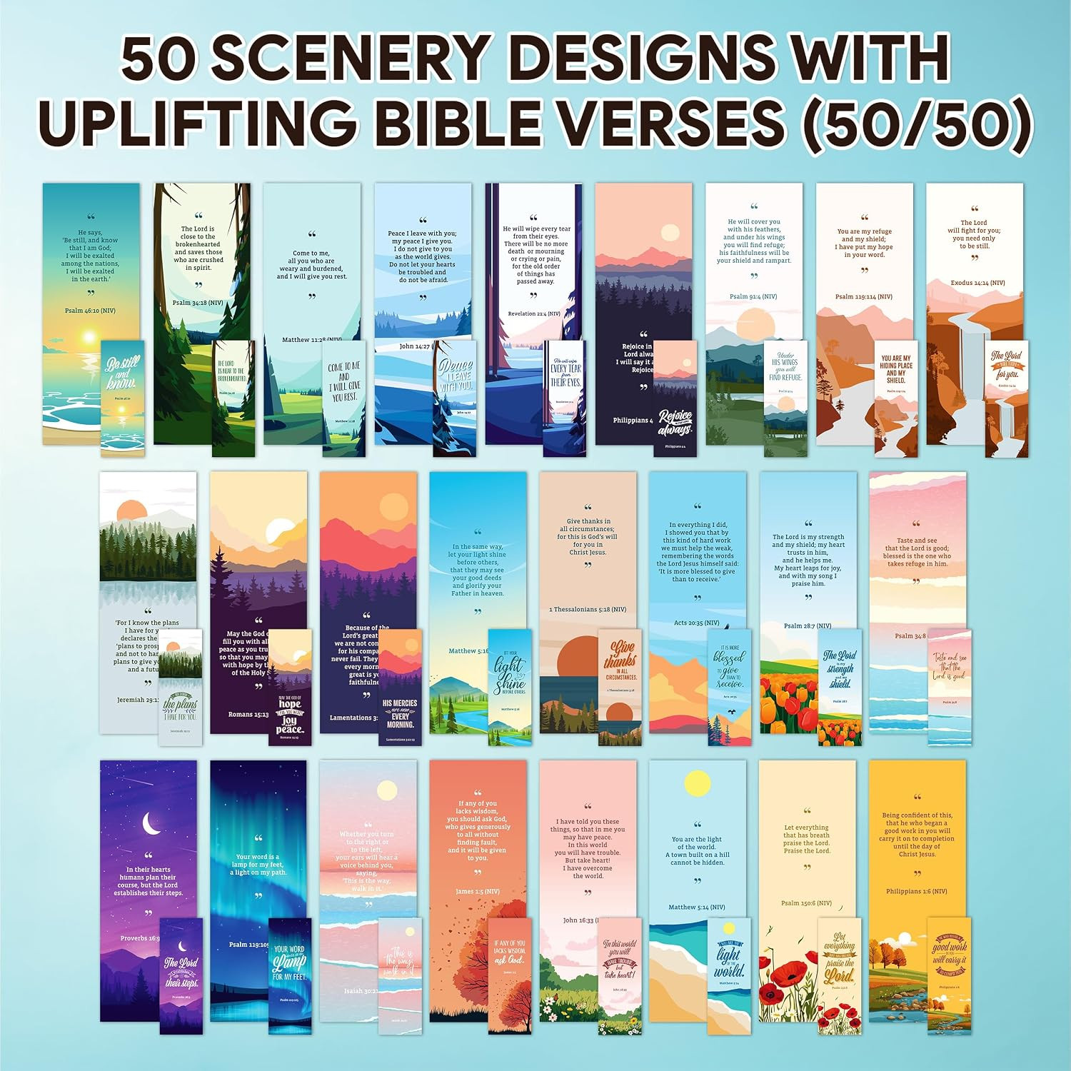 100 Pack 2X6.5In Christian Bookmarks for Women and Men – 50 Scenery Designs Doub