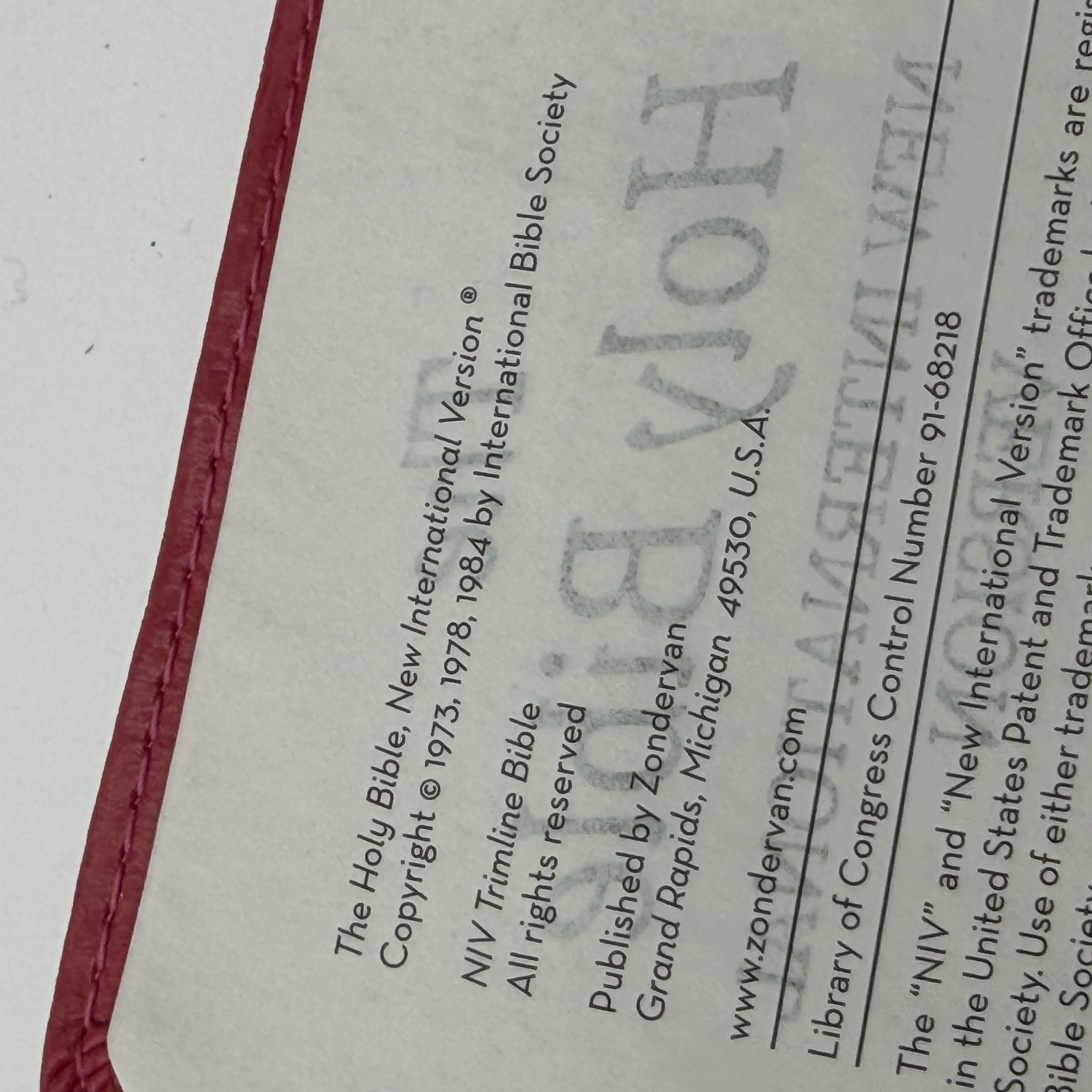 NIV Holy Bible Trimline Compact Pink Orange Italian Duo-Tone Ribbon Marker