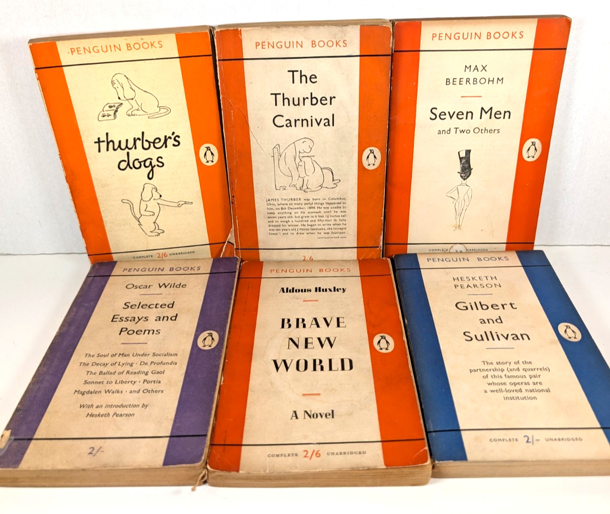Vintage Penguin Books Lot 49 Orange White Paperback 1940-1960 Classic Literature
