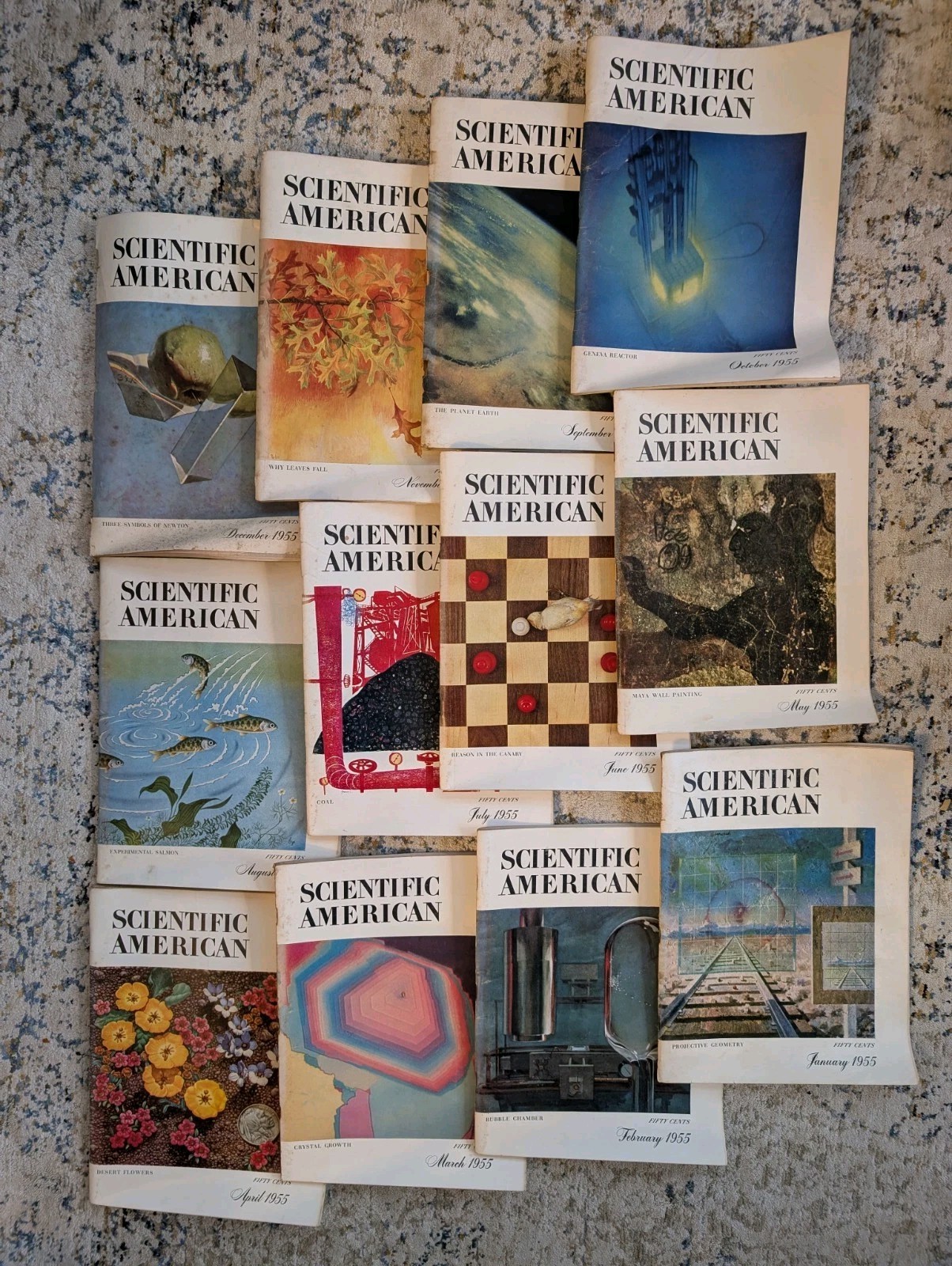 Scientific American 1955 FULL YEAR 12 Magazines + Box!