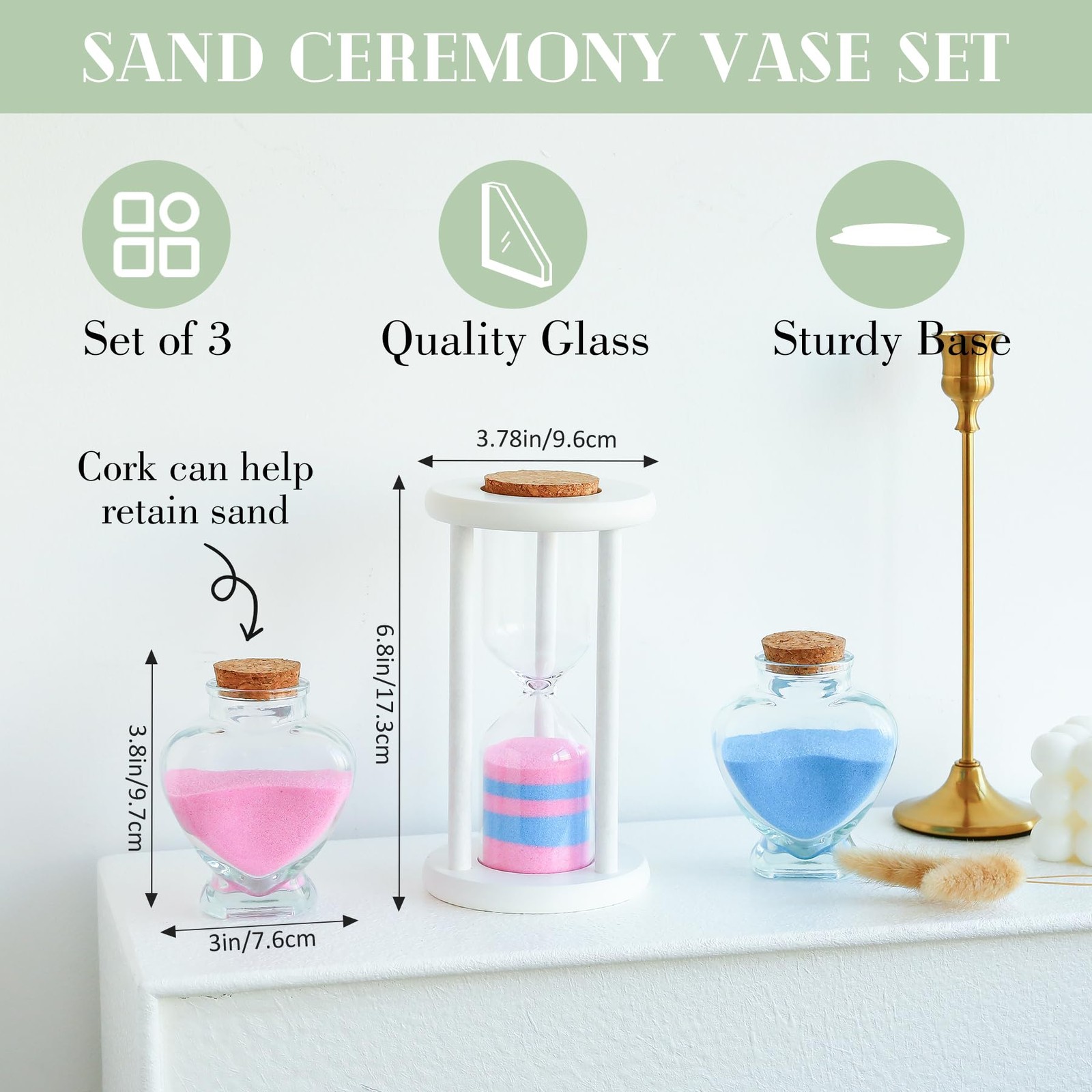 Unity Sand for Wedding Ceremony Set – 3 Pcs Small to Medium, White