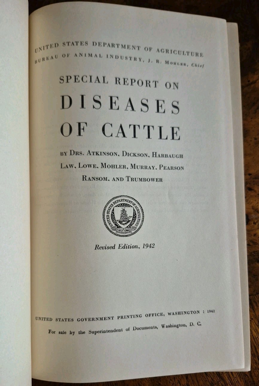 Diseases of Cattle 1942 USDA Farm Animal Care Book Vintage Illustrated