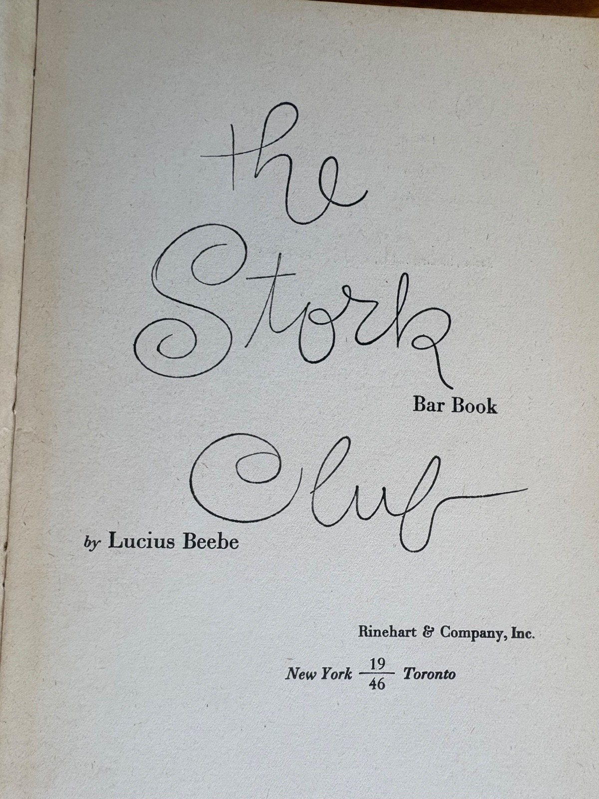 THE STORK CLUB BAR BOOK BY LUCIUS BEEBE 1946 HC/DJ 1ST EDITION /COCKTAIL RECIPES