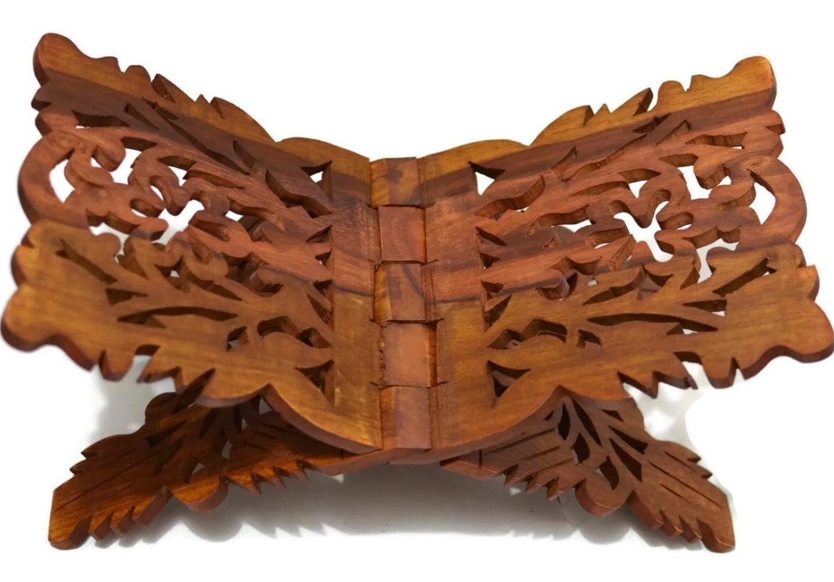 Holybook Holder Stand Unique Holidays Gift Rihal Rehal Rail Wooden Carved 15″x7″
