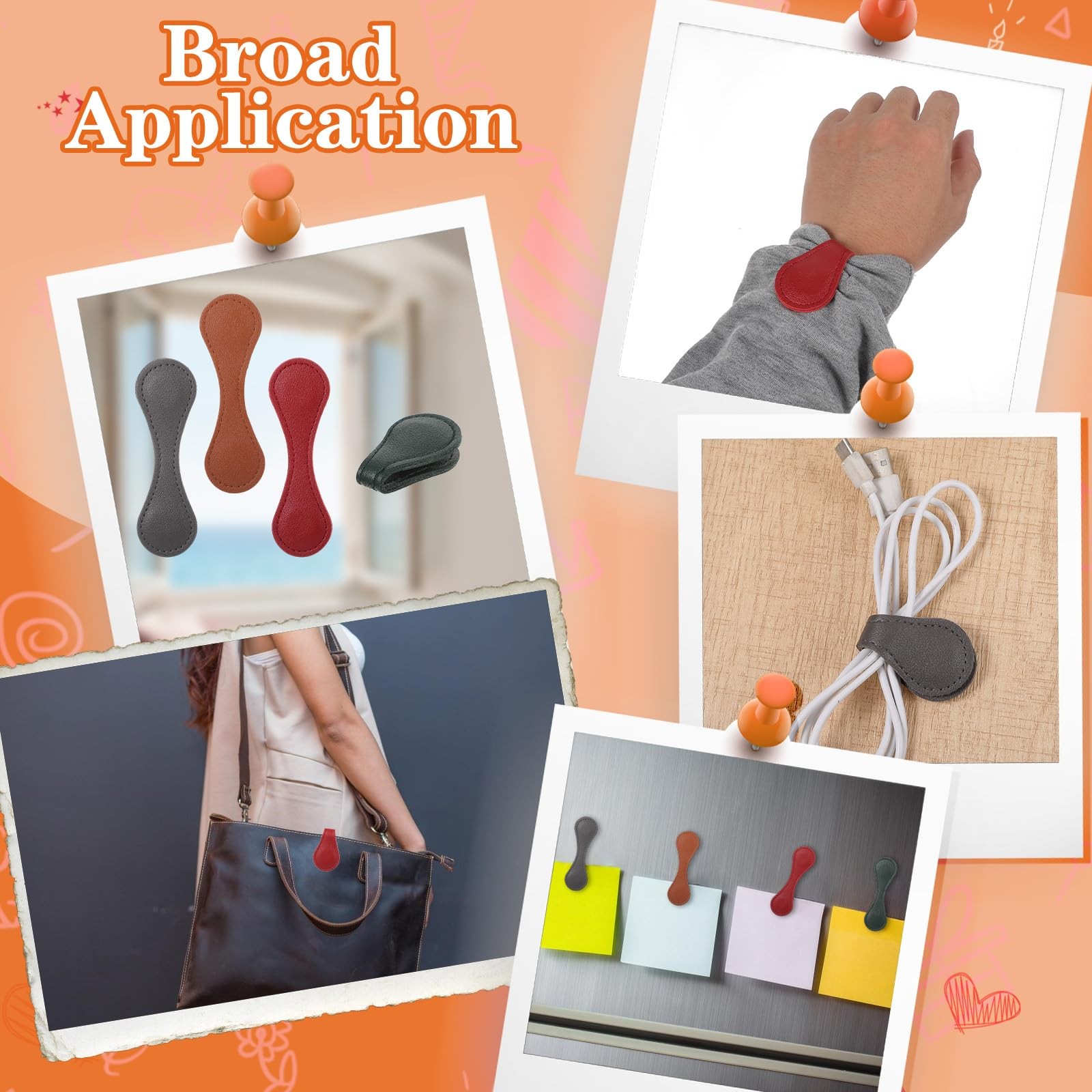 4 Pcs Magnetic Bookmarks Leather 3cm x 10cm (1.18in x 3.94in), 4 Colors