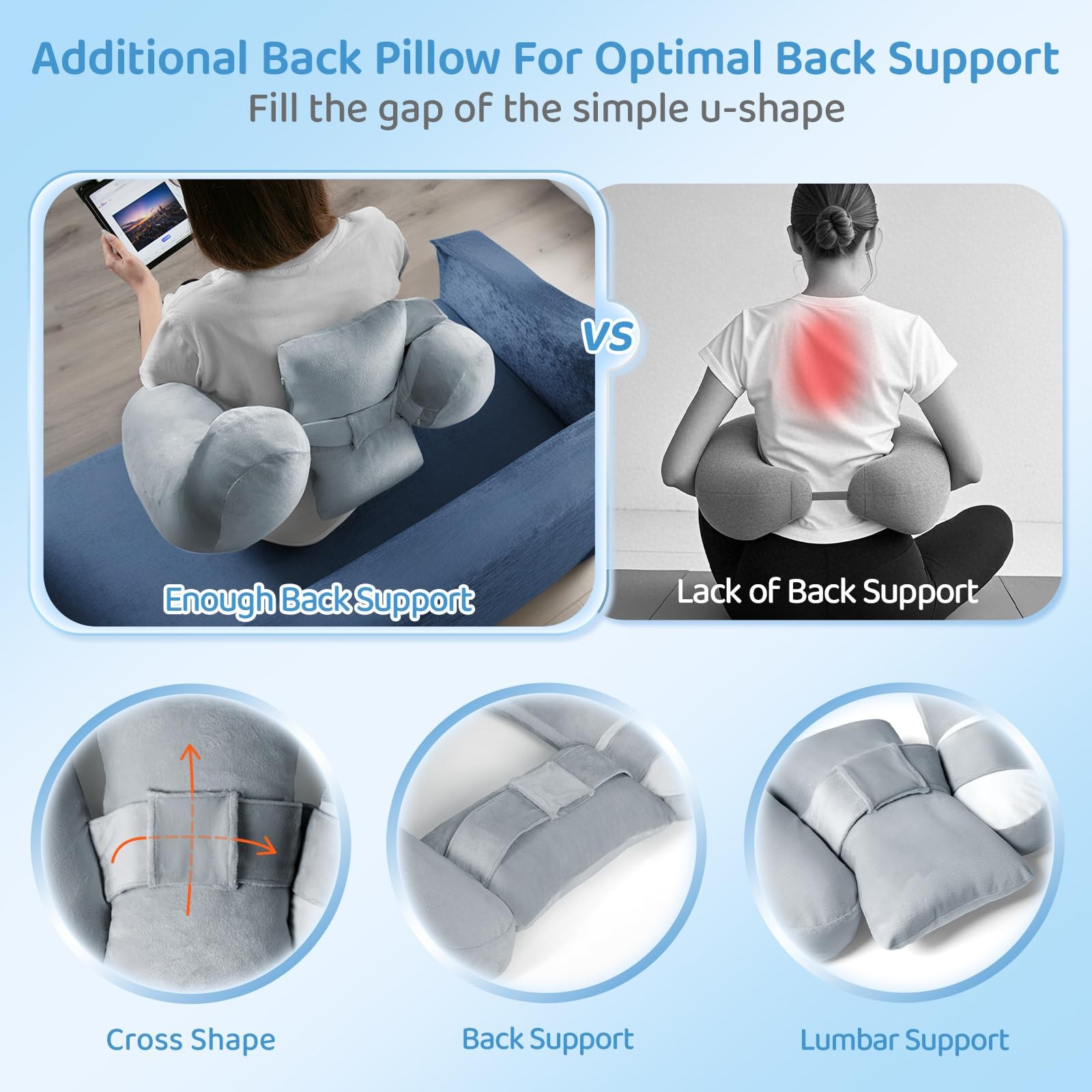 Pyurifai Crochet Pillow for Lap Support – Reading 26*22*9.5 inches, Grey