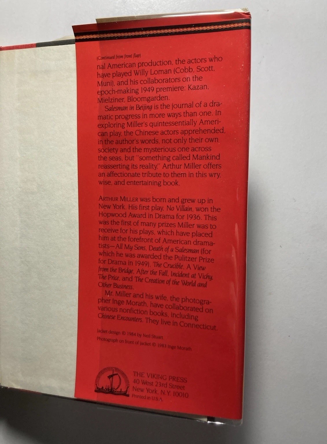 ARTHUR MILLER “Salesman in Beijing” Hardcover First Edition Viking 1984 w/Photo
