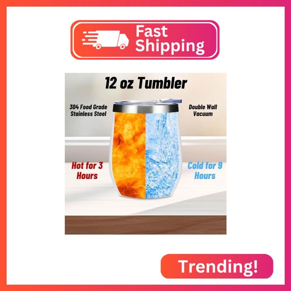 Wine Tumbler, 12 oz Coffee Mug Travel Insulated Cup Vacuum Wine Glass with Lid,