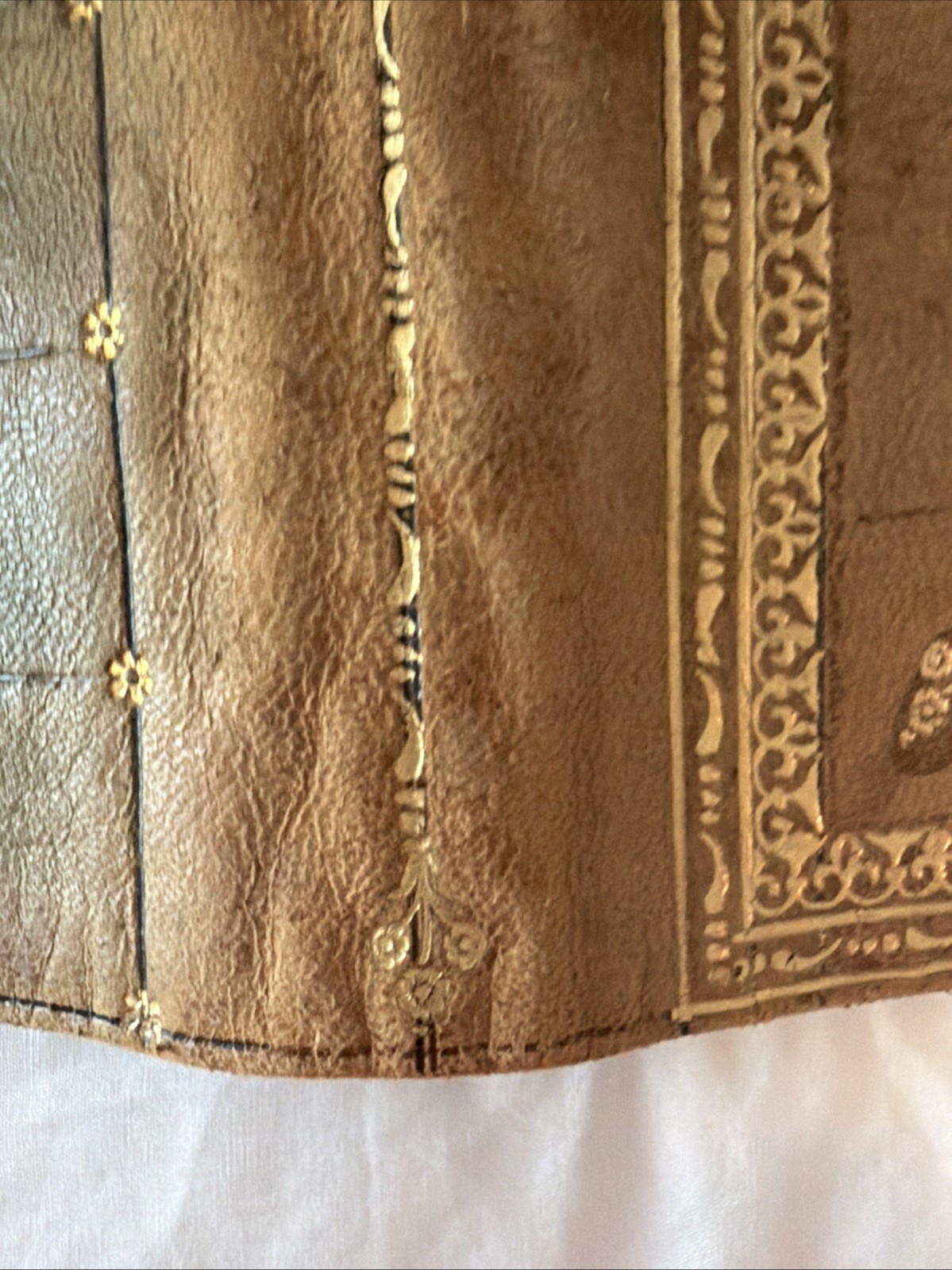 Antique Leather Book Cover with 22k Gold Inlay and Design Art