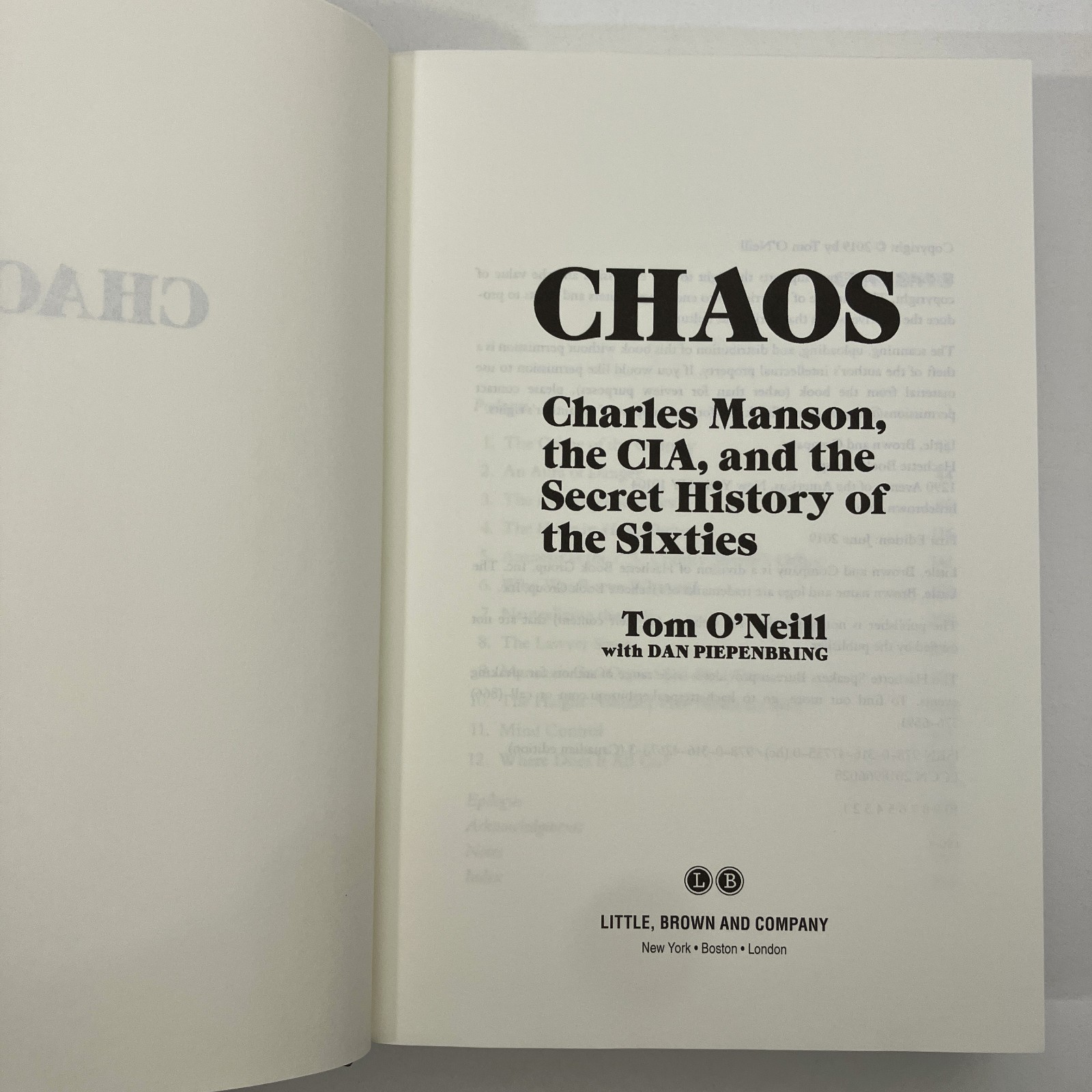 Chaos Charles Manson CIA Secret History HCDJ 1st Edition 2019 Tom ONeill VGC
