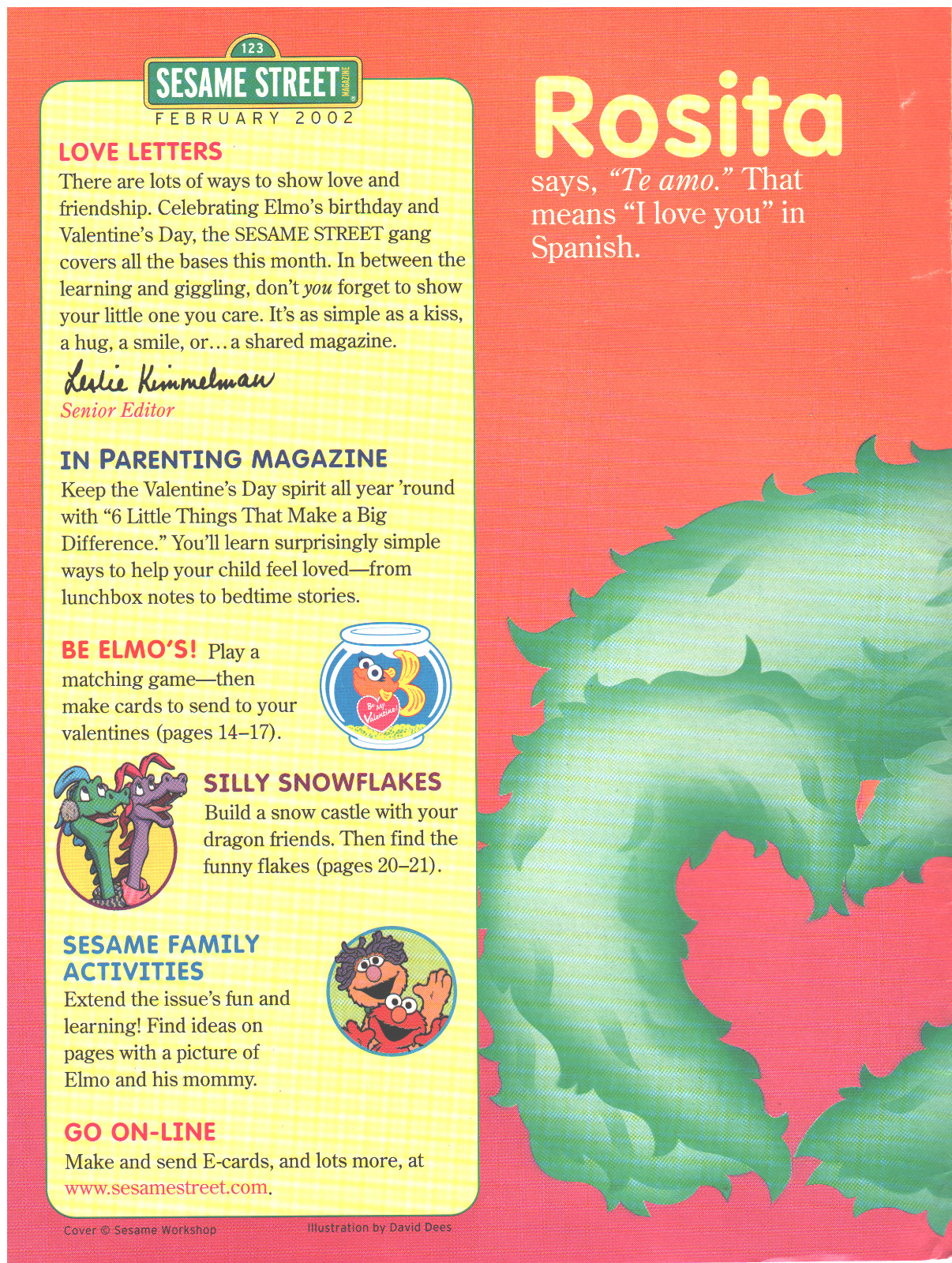 SESAME STREET Magazine February 2002 Elmo Birthday Valentine Poster Dragon Tales