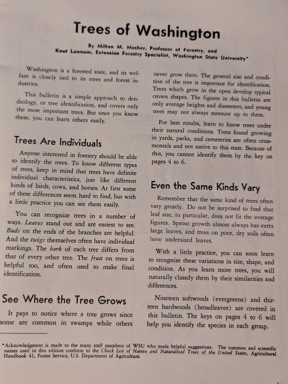 Trees Of Washington Extension Bulletin 440 Reprinted 1970 WSU 40 pages