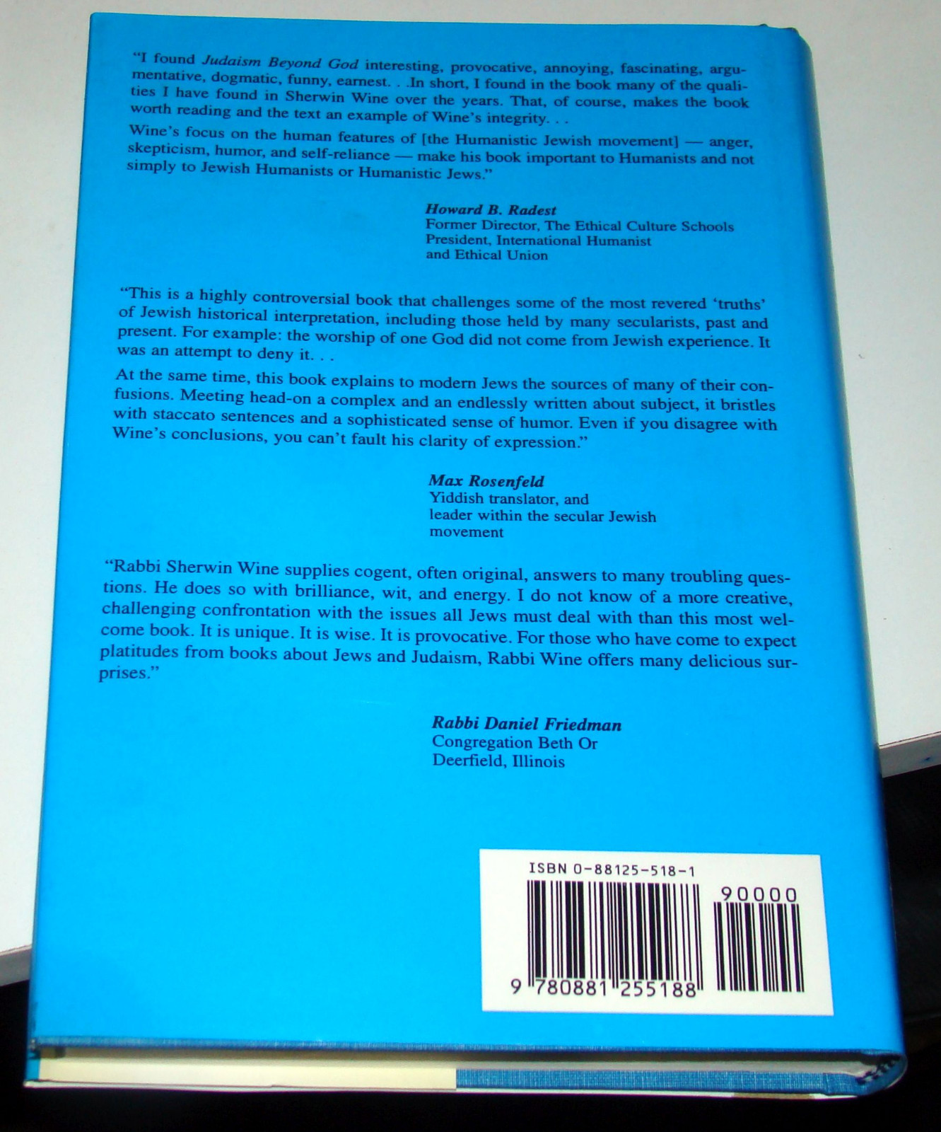 Judaism Beyond God by Sherwin T. Wine, KTAV Publishing House 1995 HCDJ