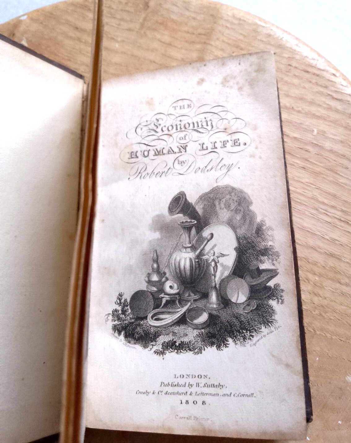 Antiquarian, miniature leather binding 12cm x 7cm The Economy of Human Life 1808