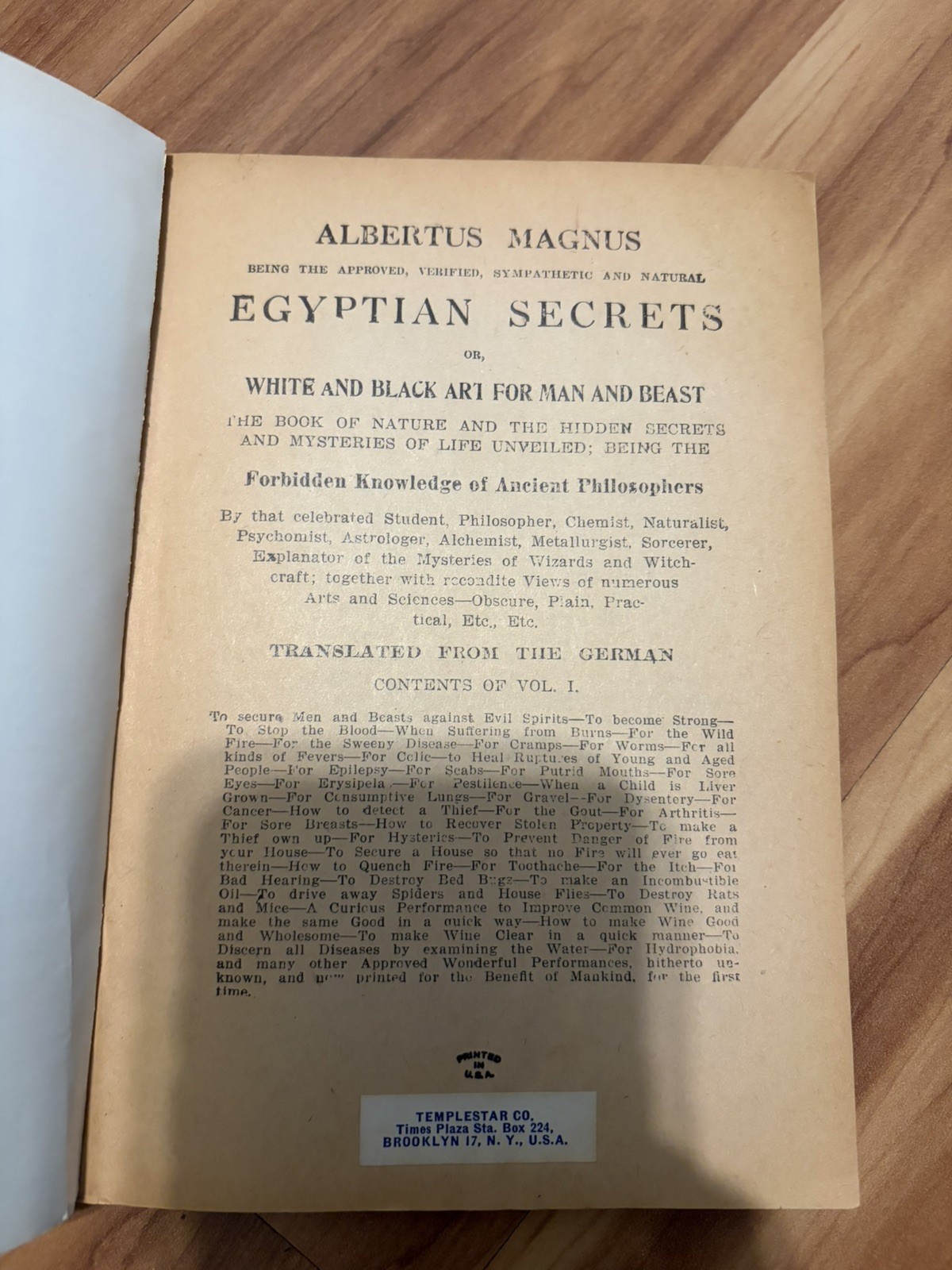 VTG Magic Book Albertus Magnus Egyptian Secrets White & Black Art For Man Beast