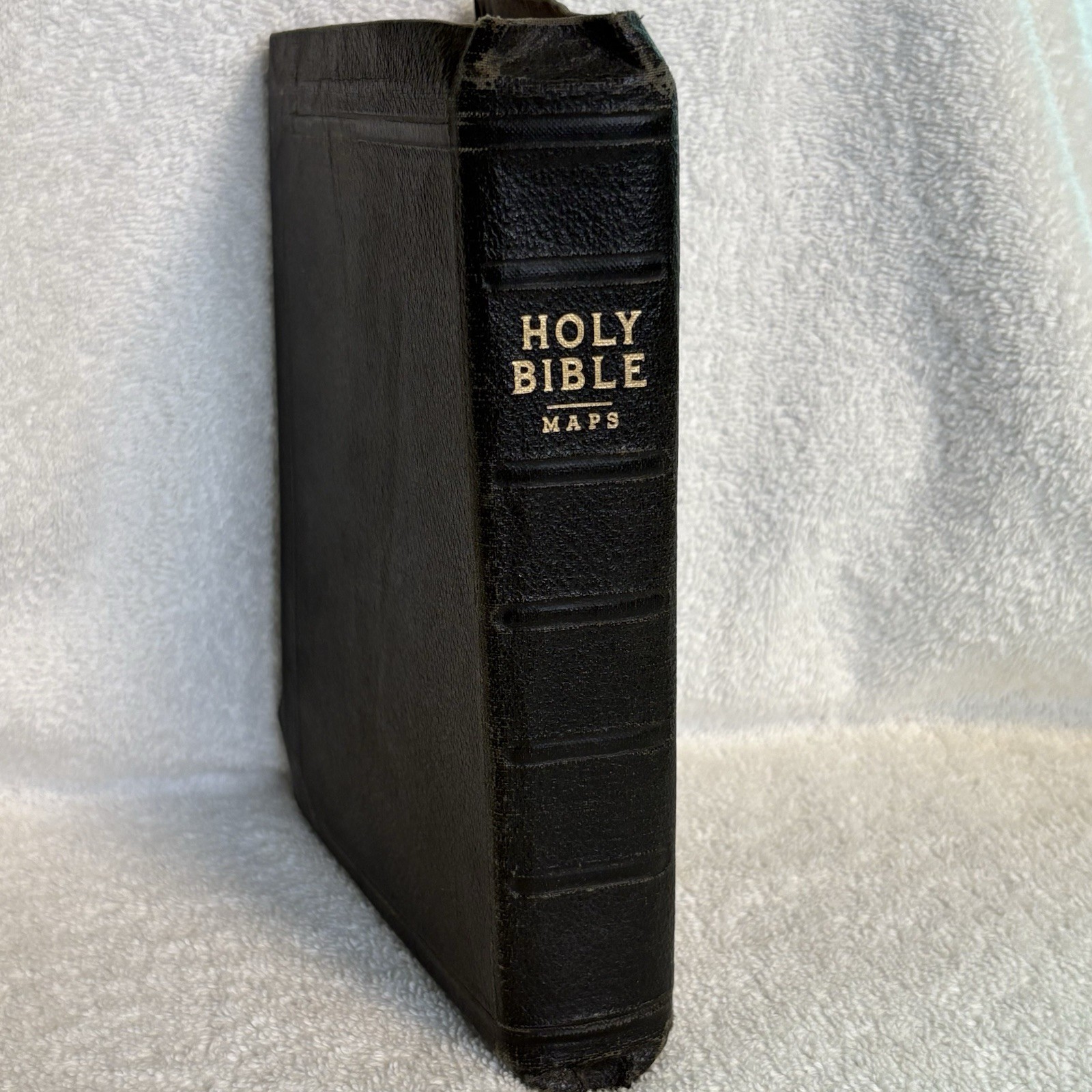 Vintage KJV Holy Bible with Maps American Bible Society Leather Cover Red Edges
