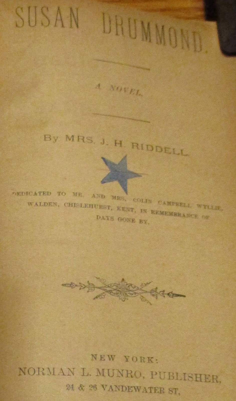 Vintage Susan Drummond “A Novel” by Mrs. J. H. Riddell H/C 299 Pages RARE