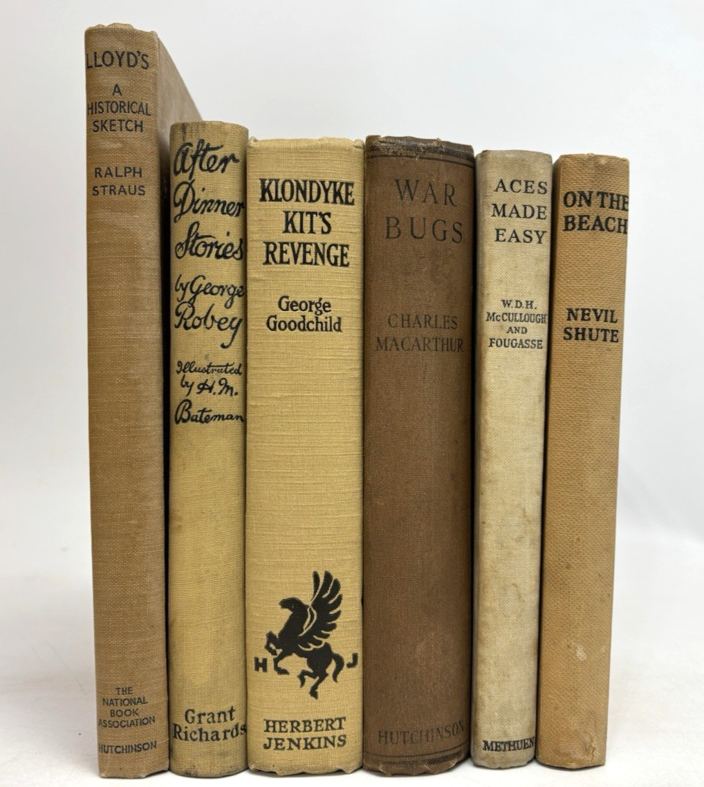 Collection of Vintage Books in Neutral Tones for Decoration. 15.5cm shelf space.