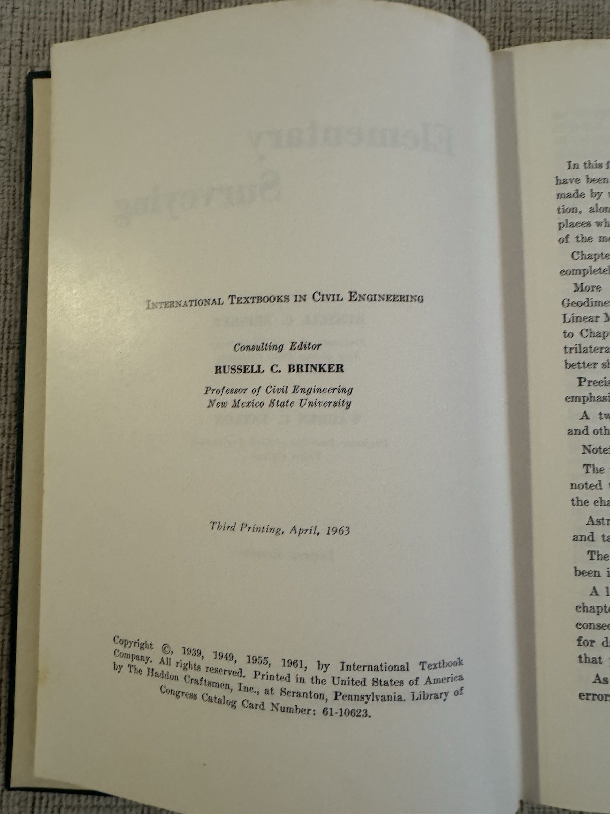 Elementary Surveying 4th Ed 1963 Brinker Taylor Civil Engineering HC Textbook