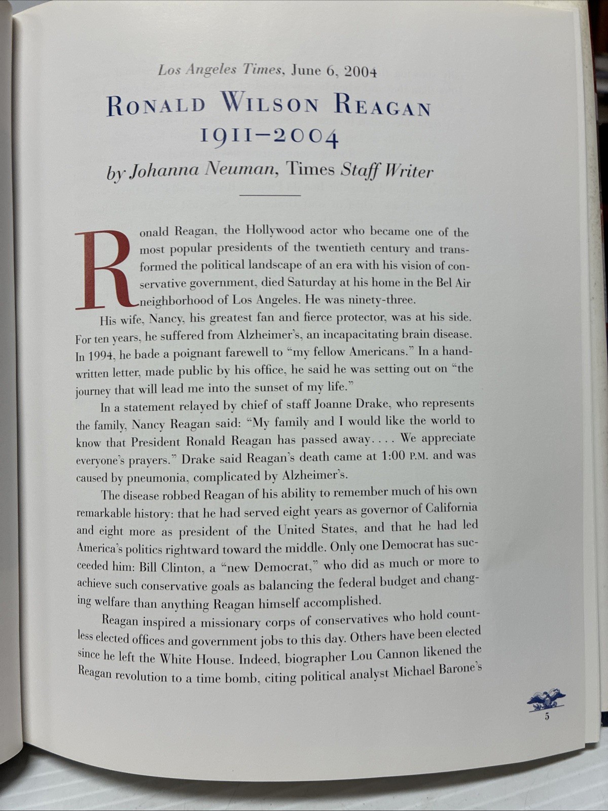 Ronald Reagan Remembered w/DVD CBS News Introduction Dan Rather 2004 HC/DJ