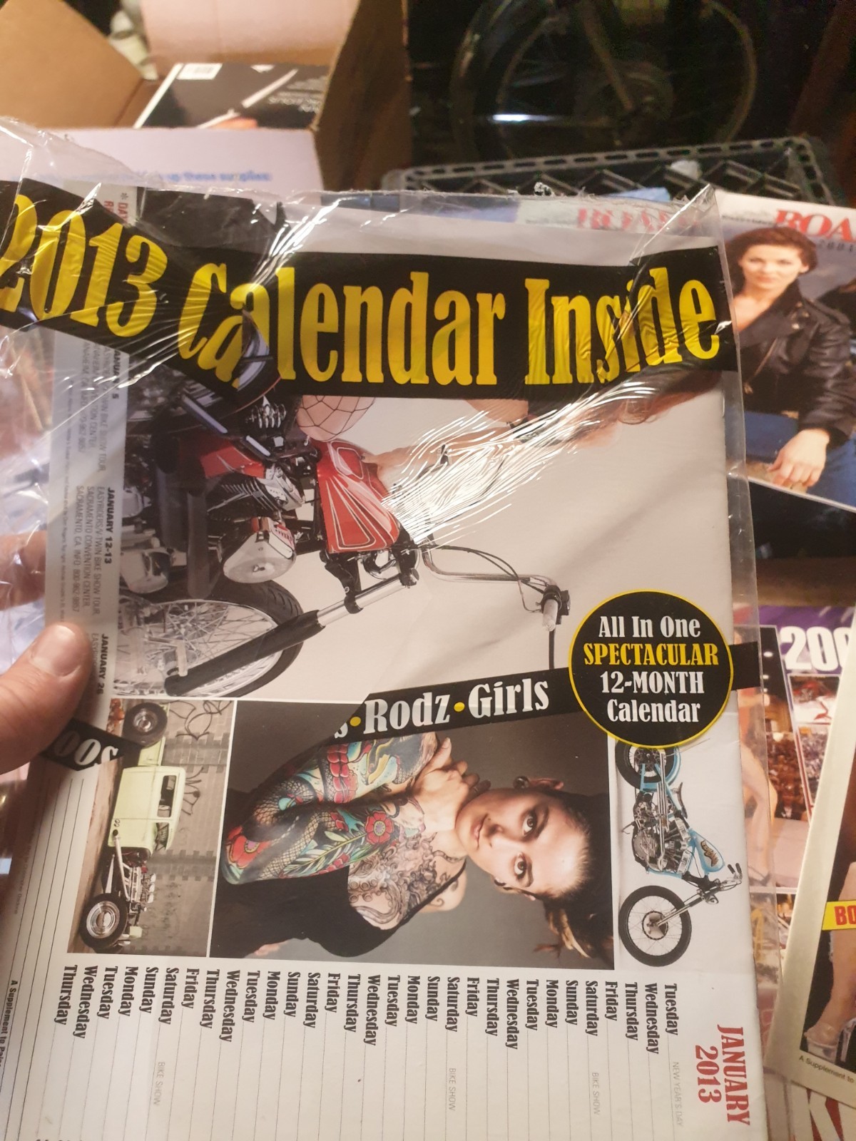 Lot 14: Vintage Biker In The Wind Custom Chopper Easyriders Magazines +Calendars