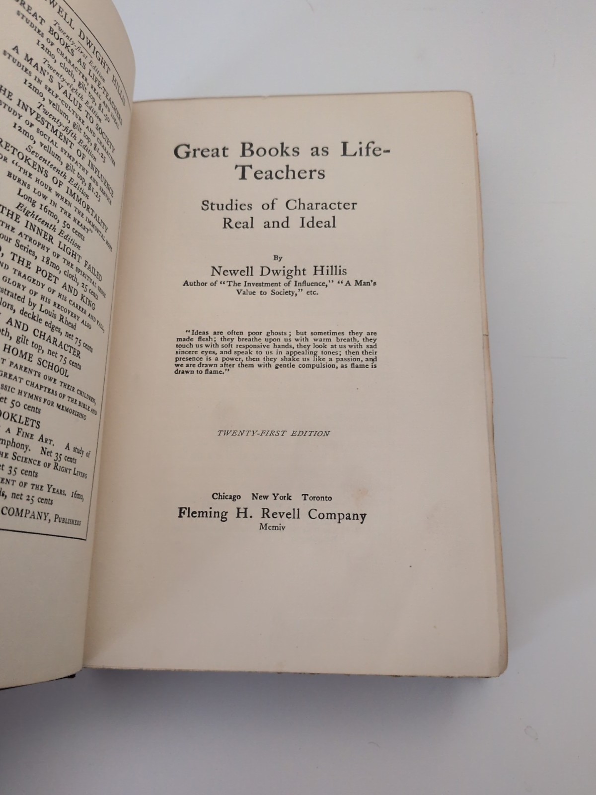 1899 Victorian Moral Essays “Great Books as Life-Teachers” N. Hillis (Hardcover)