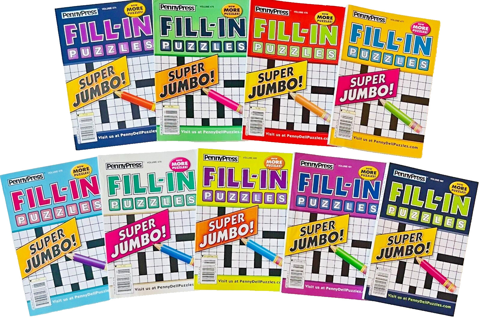 NEW Lot of 9 Penny Press Dell Original Super Jumbo Fill In Puzzle Books