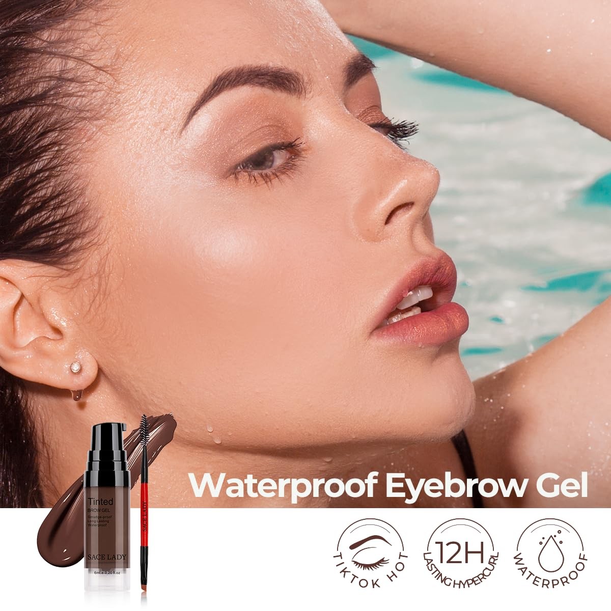 SACE LADY 3D Eyebrow Gel Long Lasting 24 0.2 Fl Oz (Pack of 1), 02 DARK BROWN