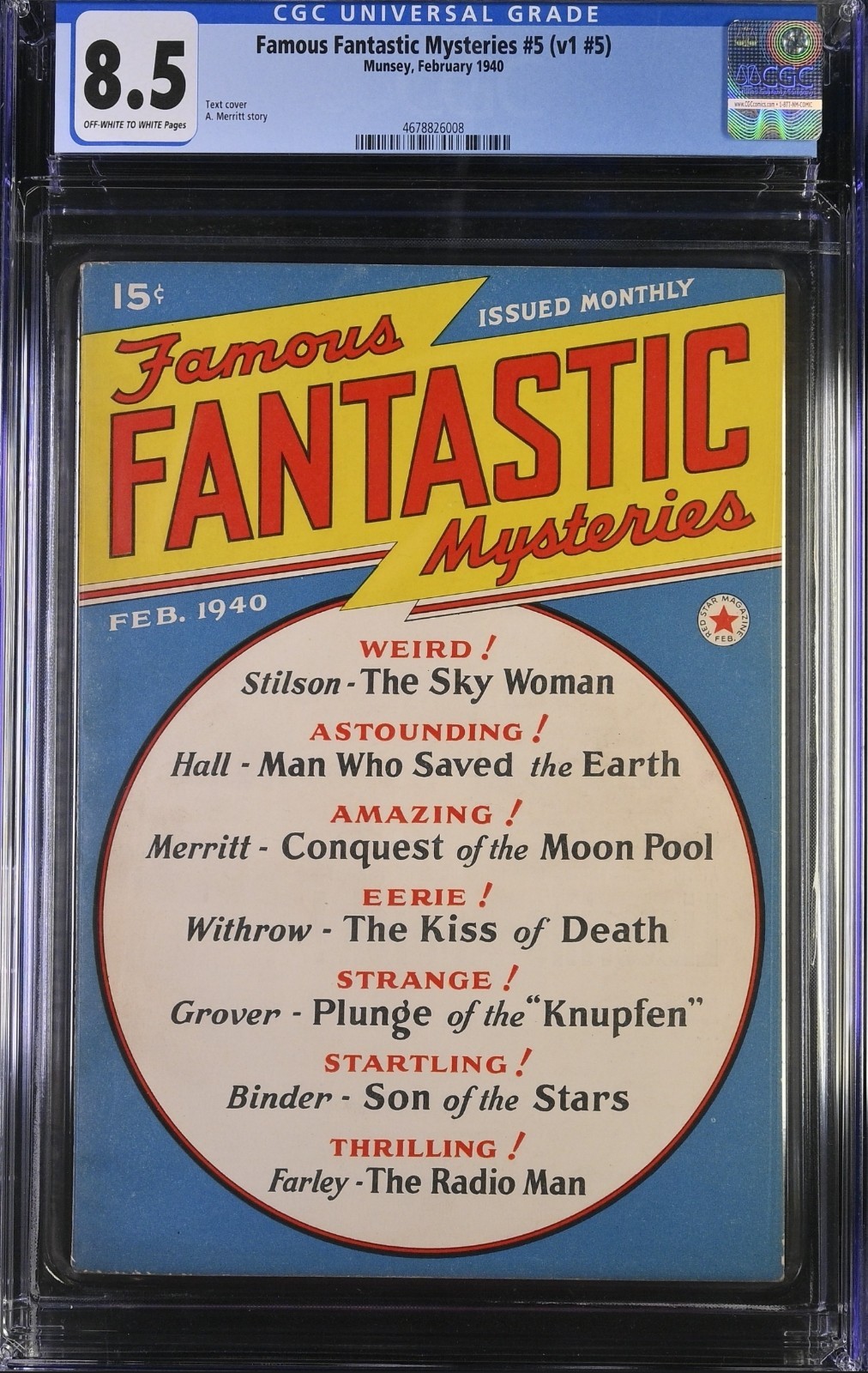 Famous Fantastic Mysteries #5 CGC 8.5 HIGH GRADE! February 1940 (V1 #5)