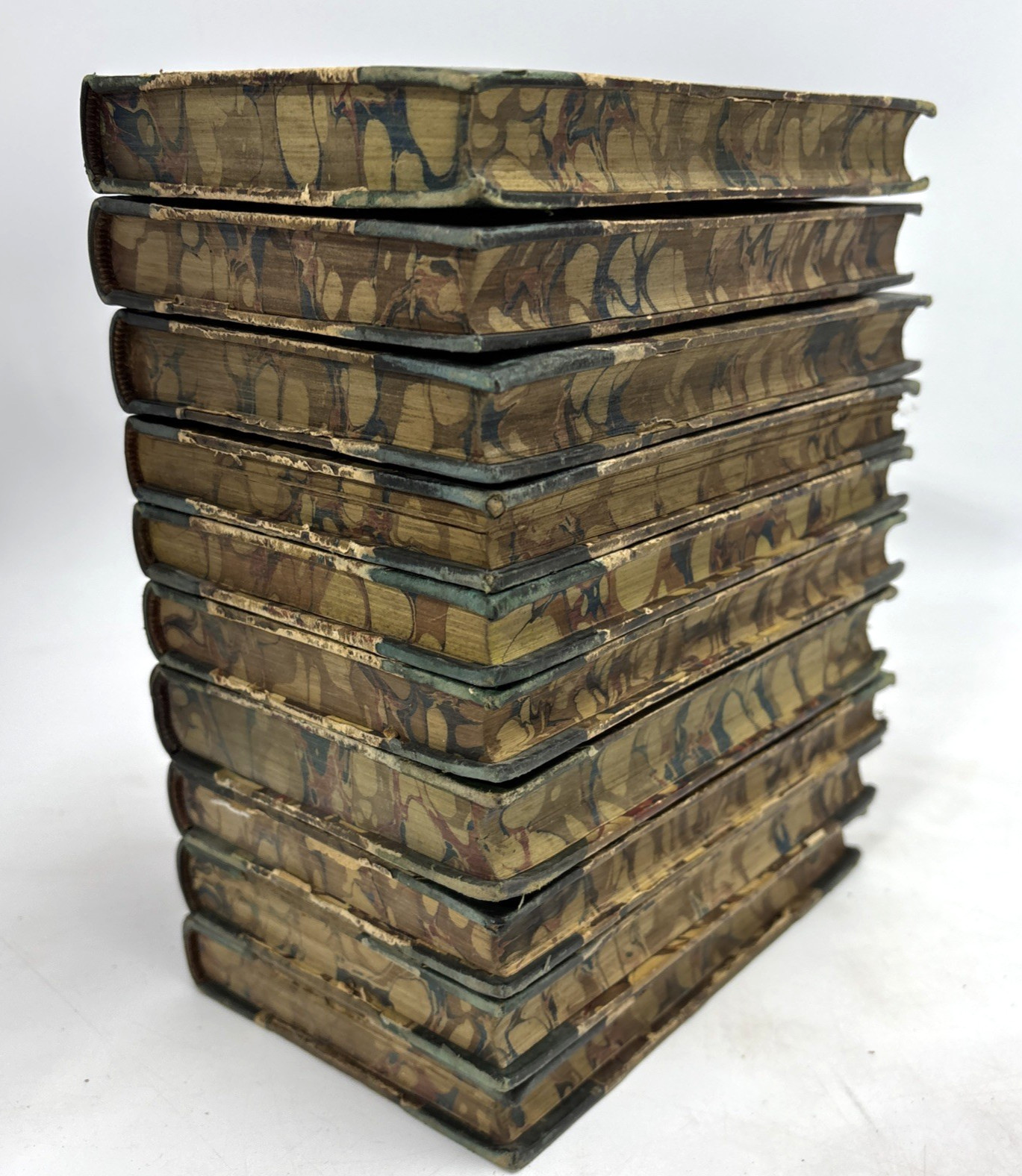 Distressed Old Books with Leather Spines for Decoration. 25.5cm shelf space.